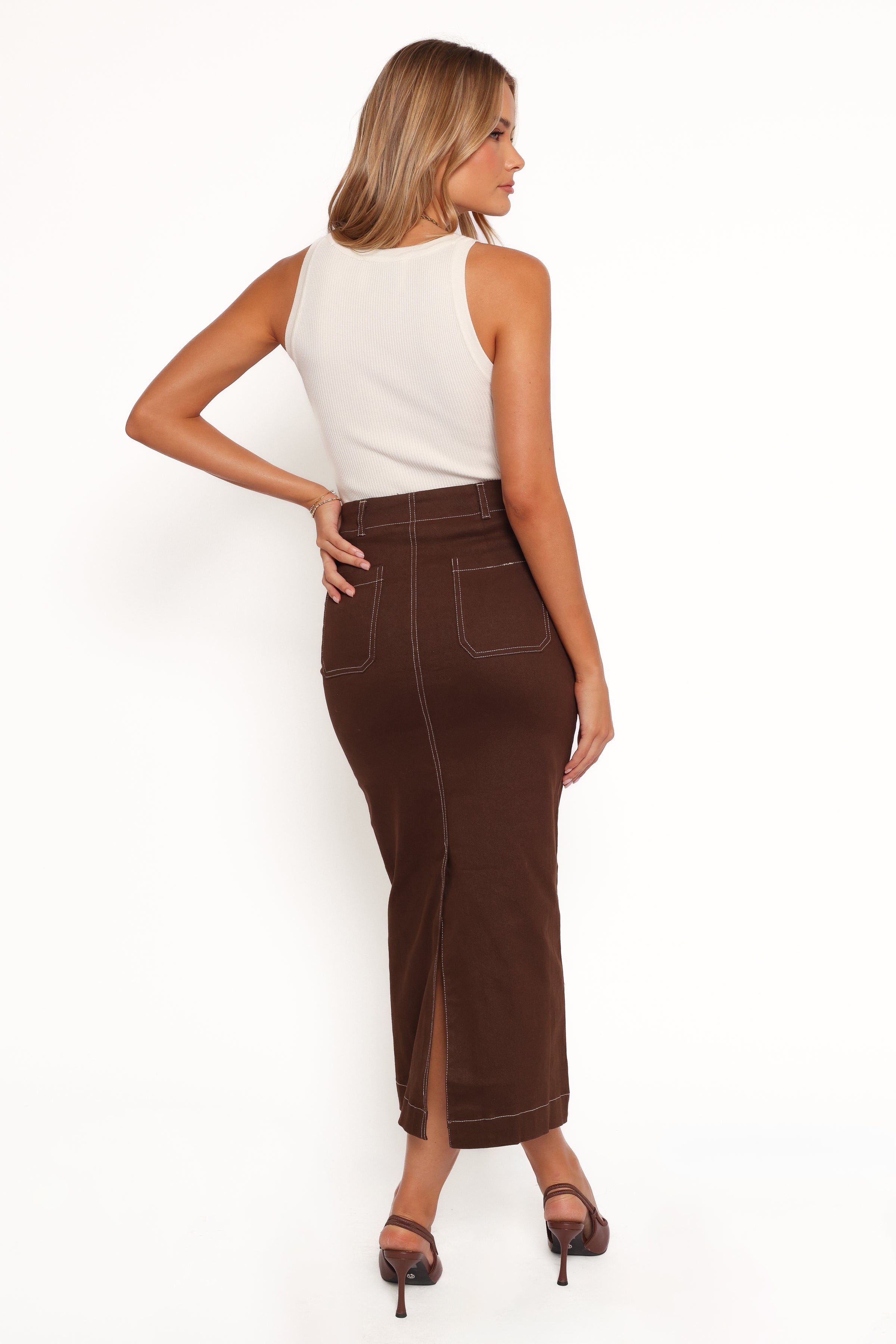 BOTTOMS Nikko Midi Skirt - Chocolate Brown