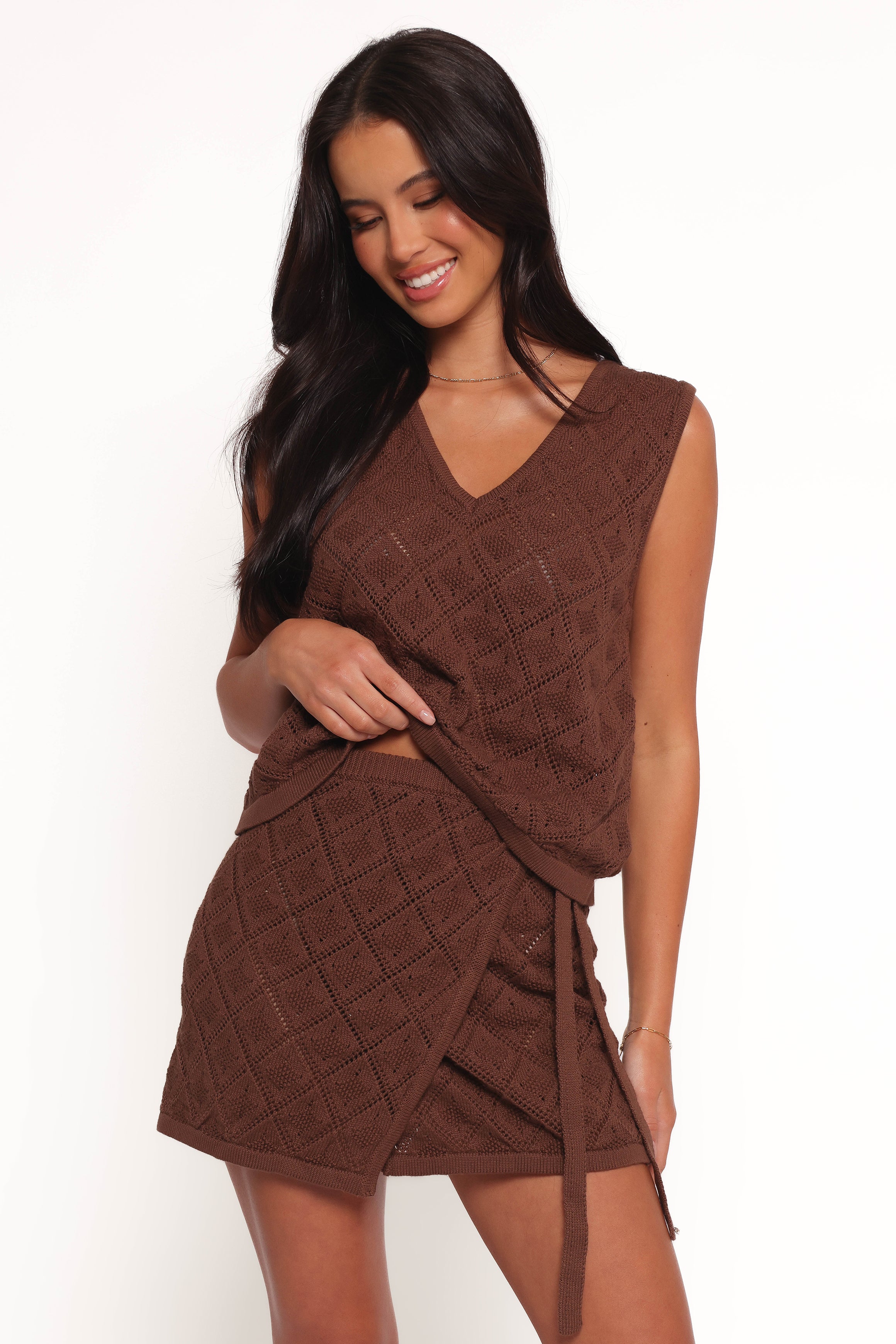 BOTTOMS Palma Knit Mini Skirt - Chocolate