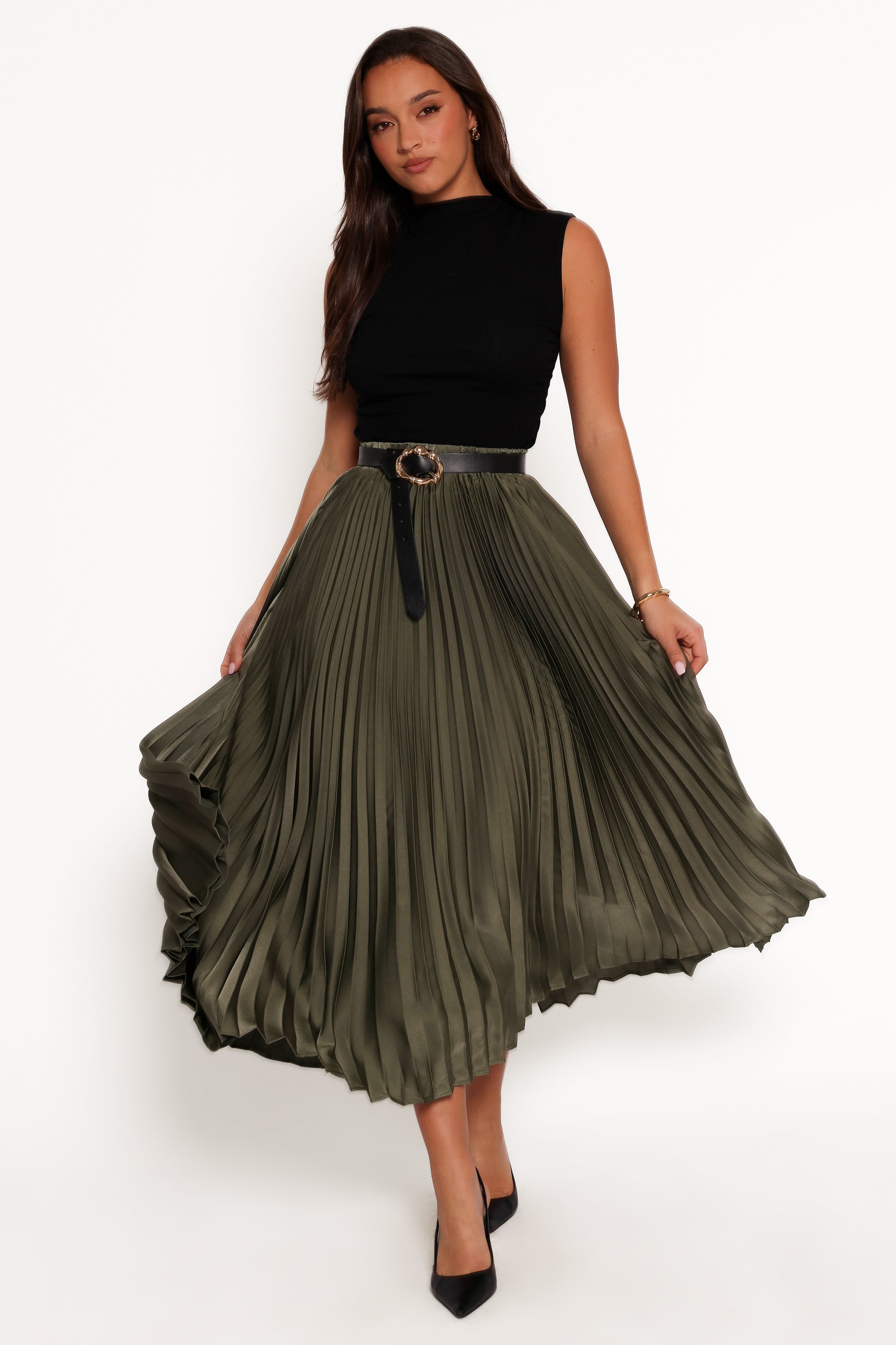 BOTTOMS Polina Pleated Maxi Skirt - Olive
