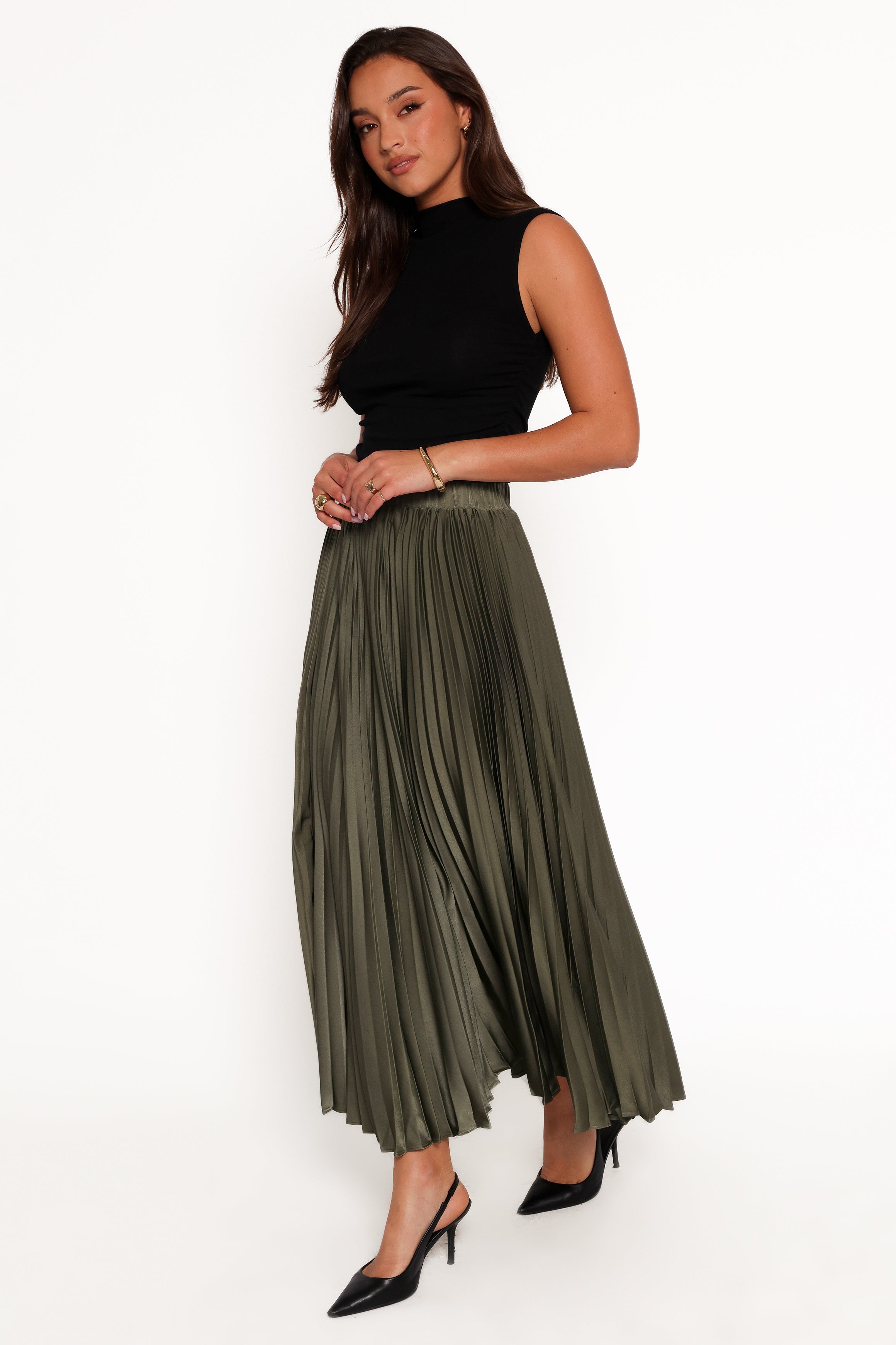 BOTTOMS Polina Pleated Maxi Skirt - Olive