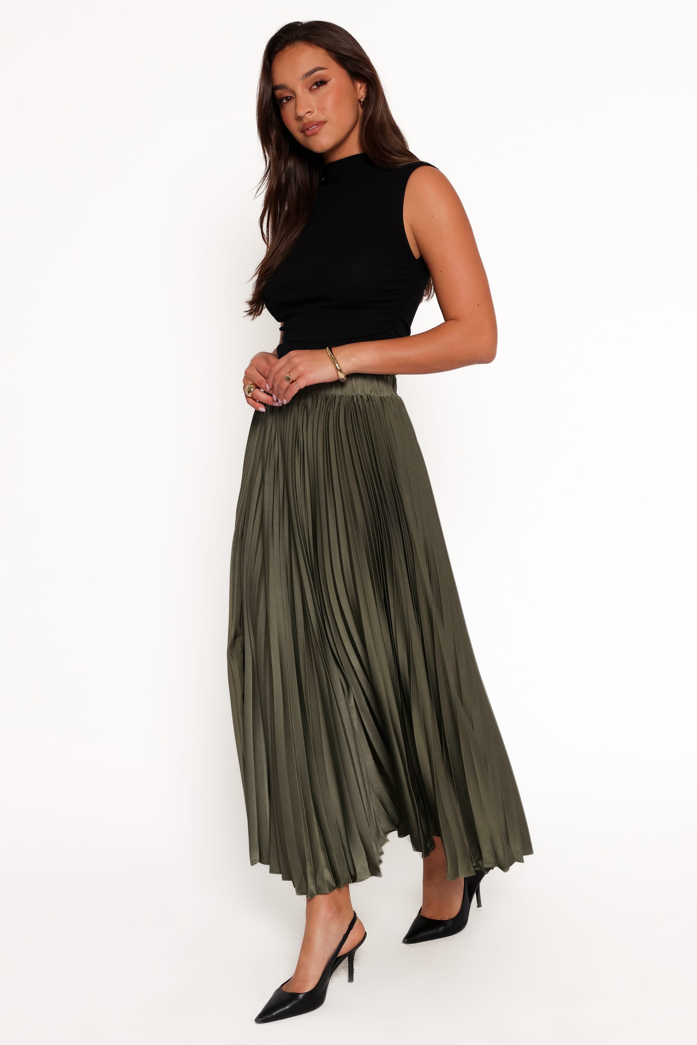 BOTTOMS Polina Pleated Maxi Skirt - Olive