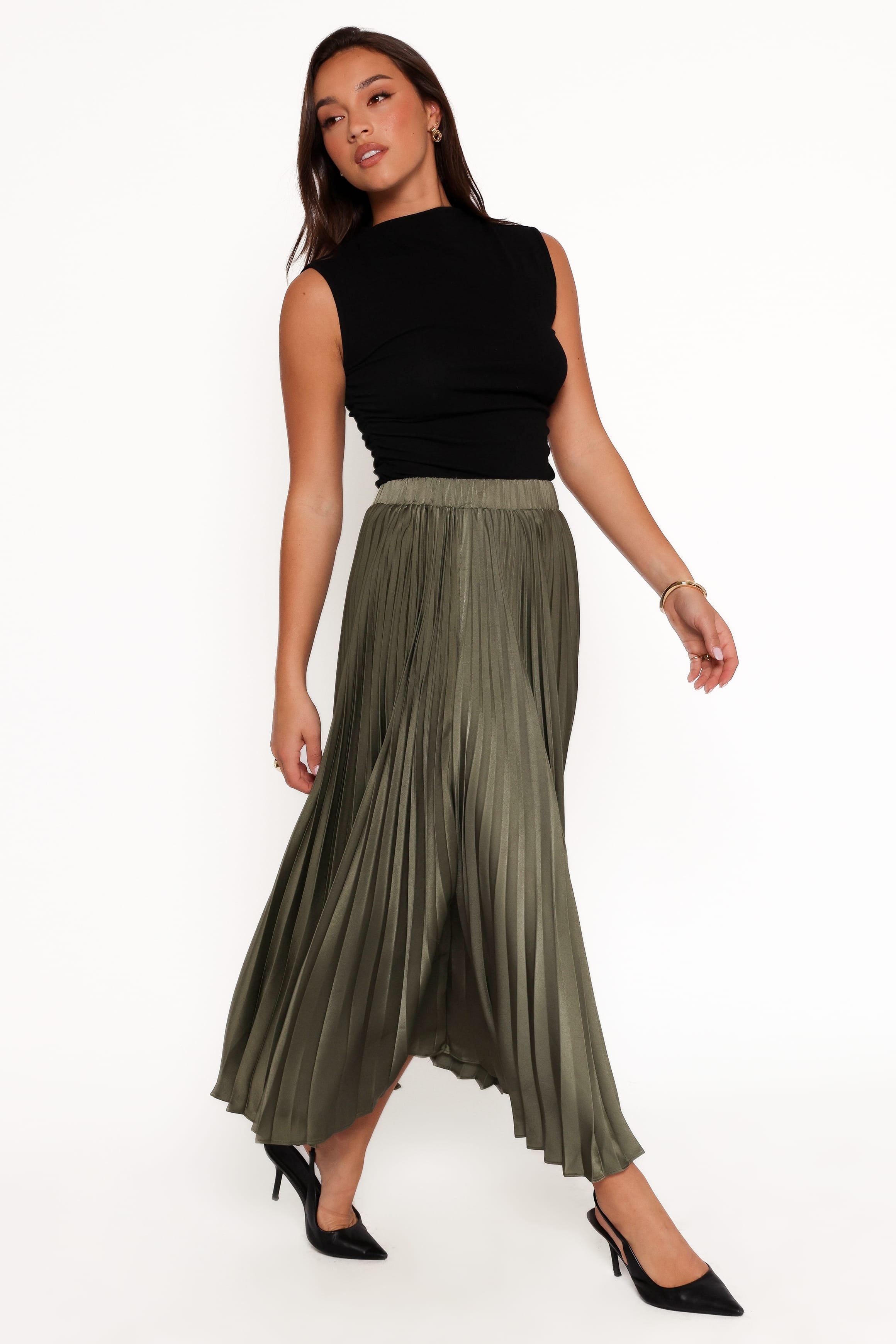 BOTTOMS Polina Pleated Maxi Skirt - Olive