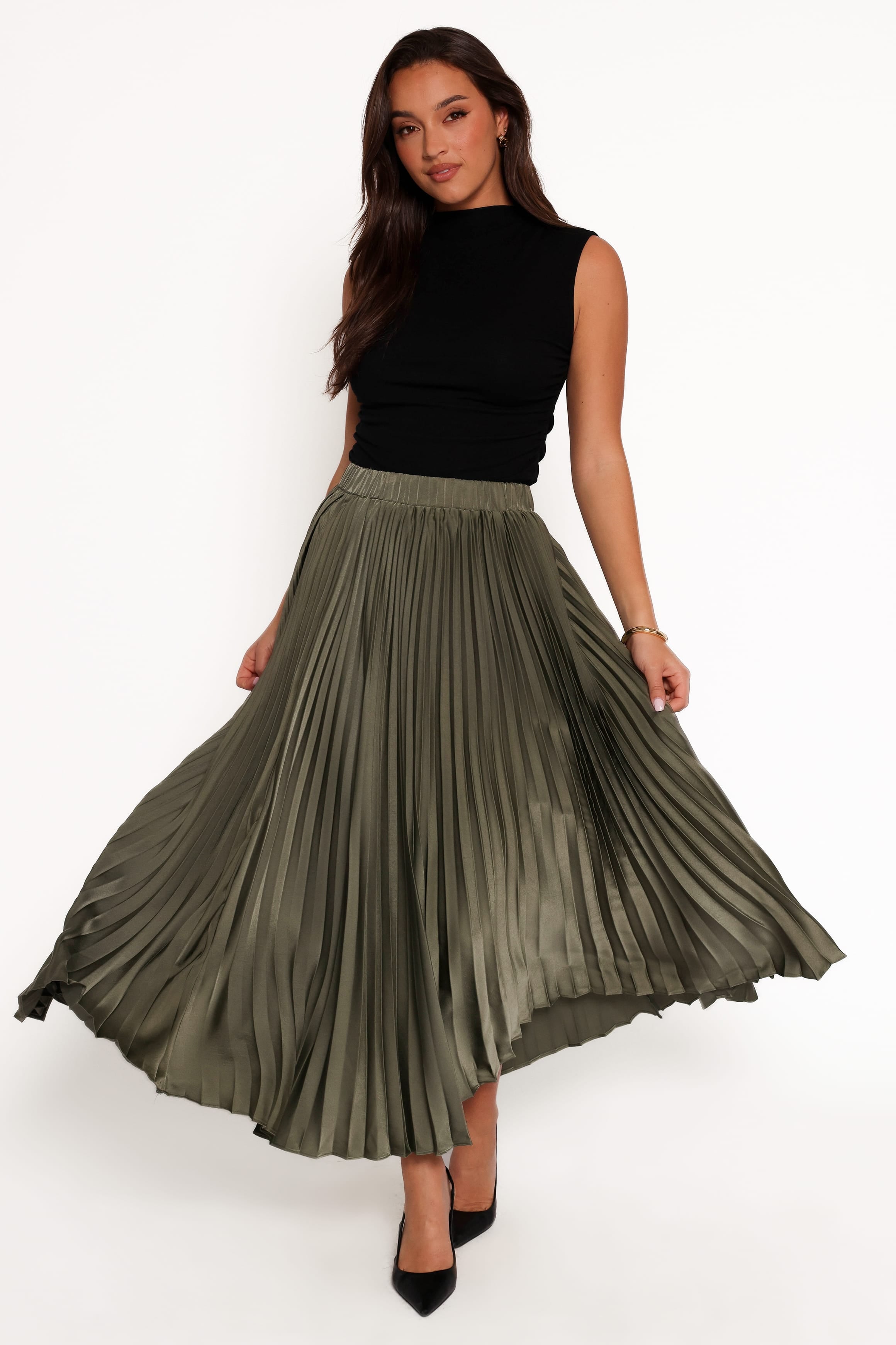 BOTTOMS Polina Pleated Maxi Skirt - Olive