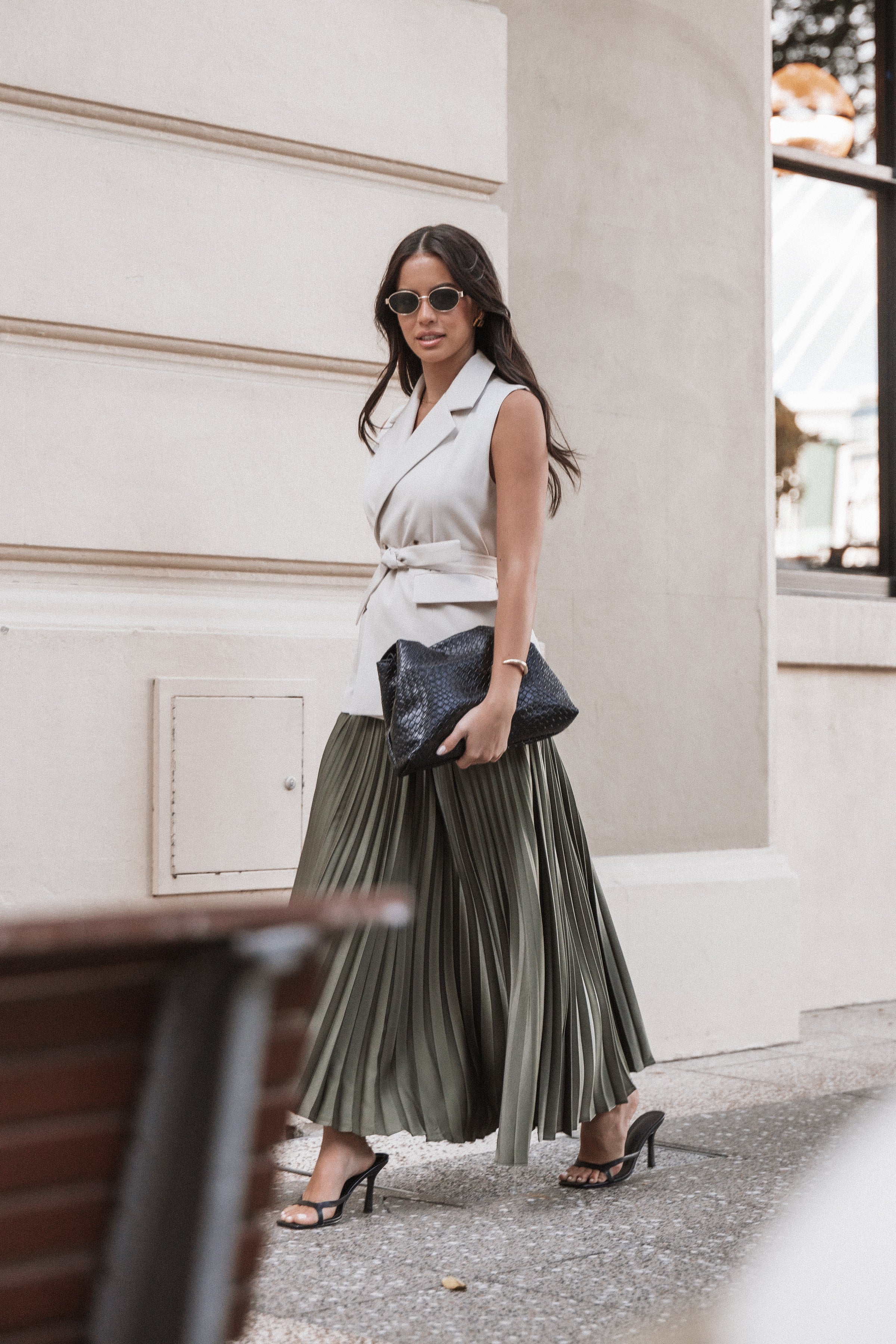 BOTTOMS Polina Pleated Maxi Skirt - Olive