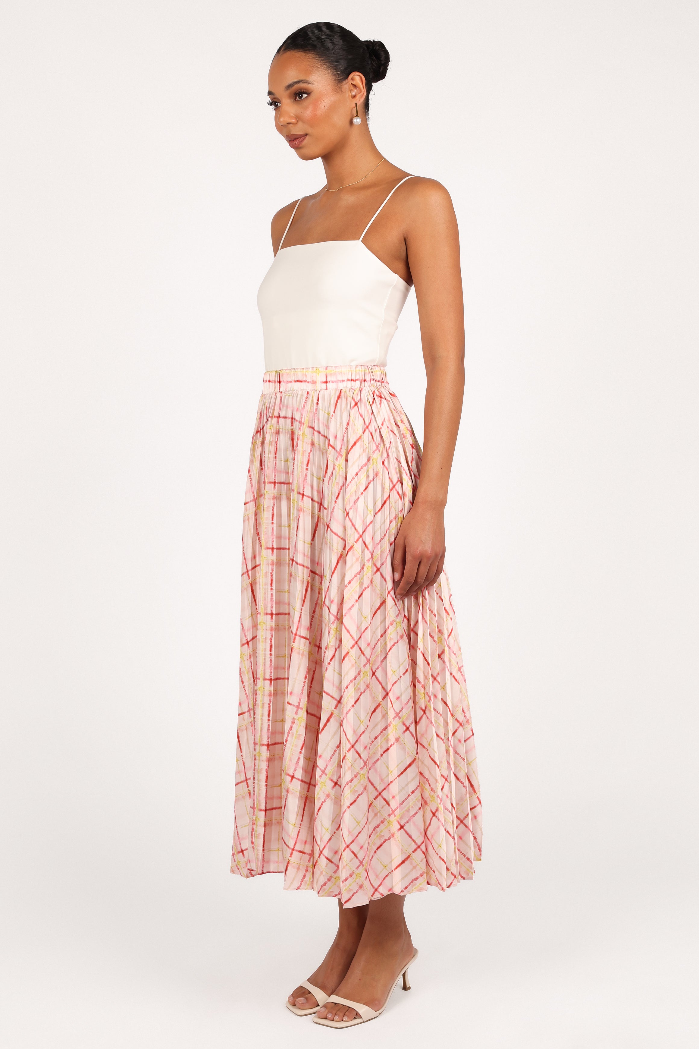 BOTTOMS Polina Pleated Maxi Skirt - Sunset Check