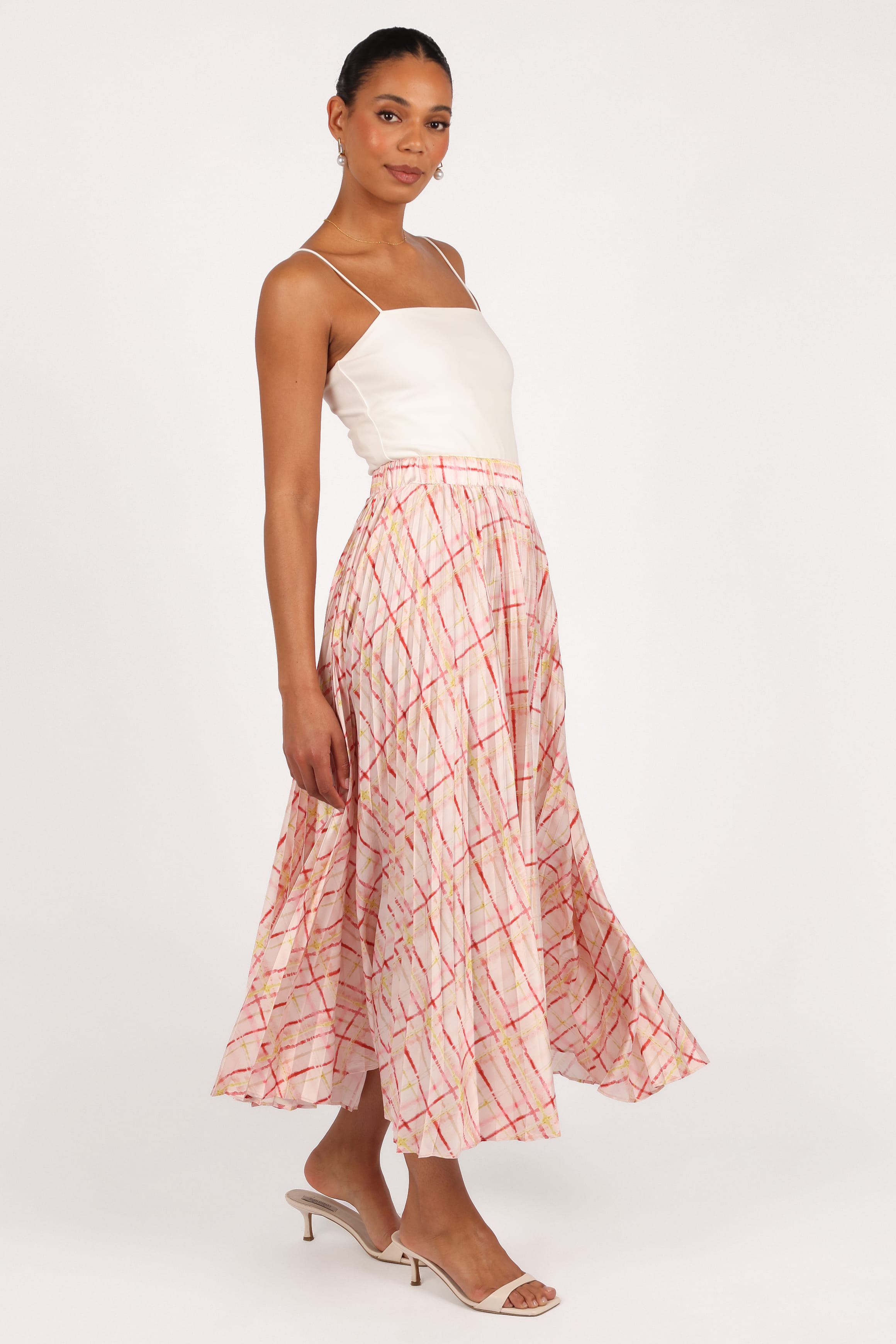 BOTTOMS Polina Pleated Maxi Skirt - Sunset Check