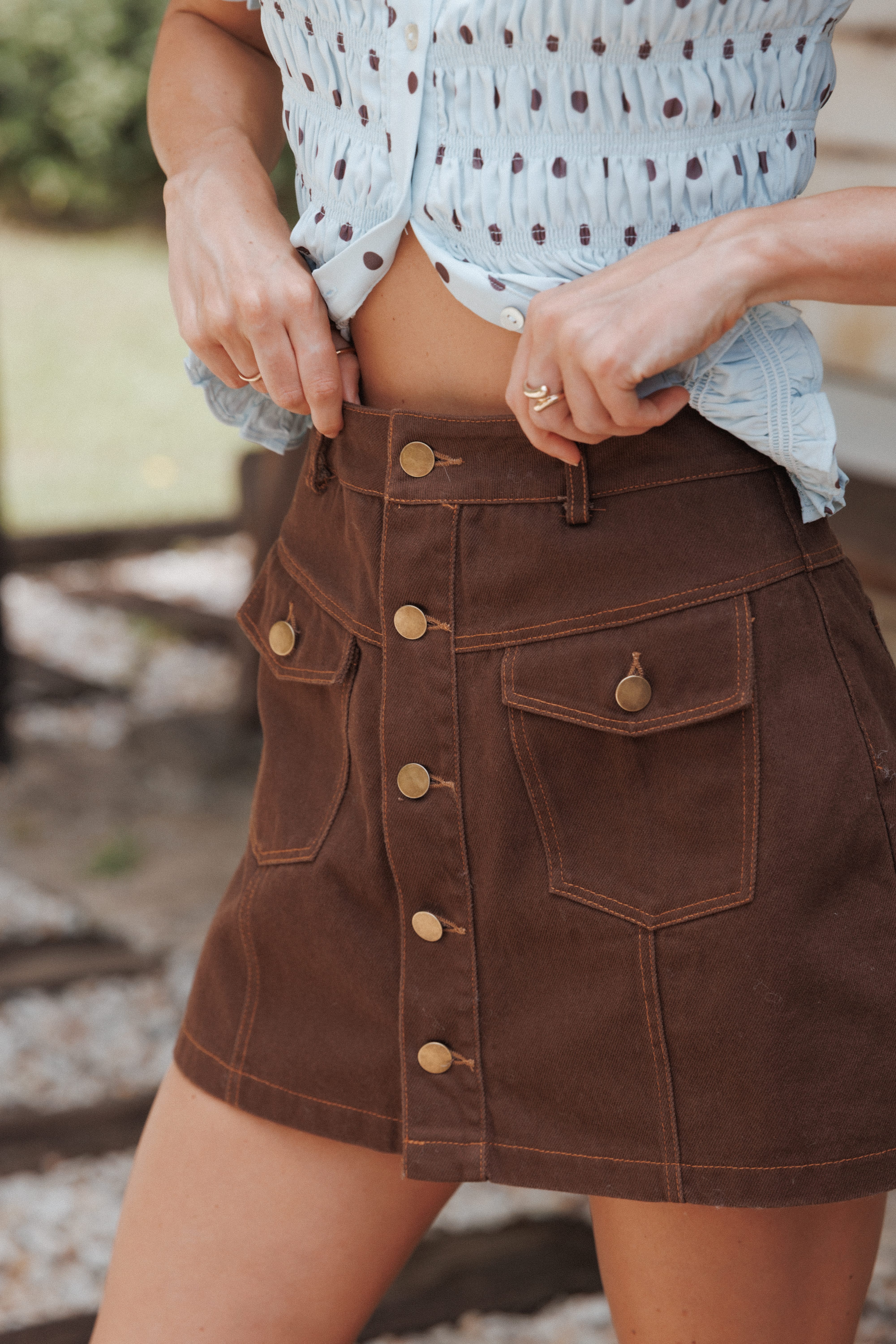 BOTTOMS Presley Denim Skort - Dark Brown