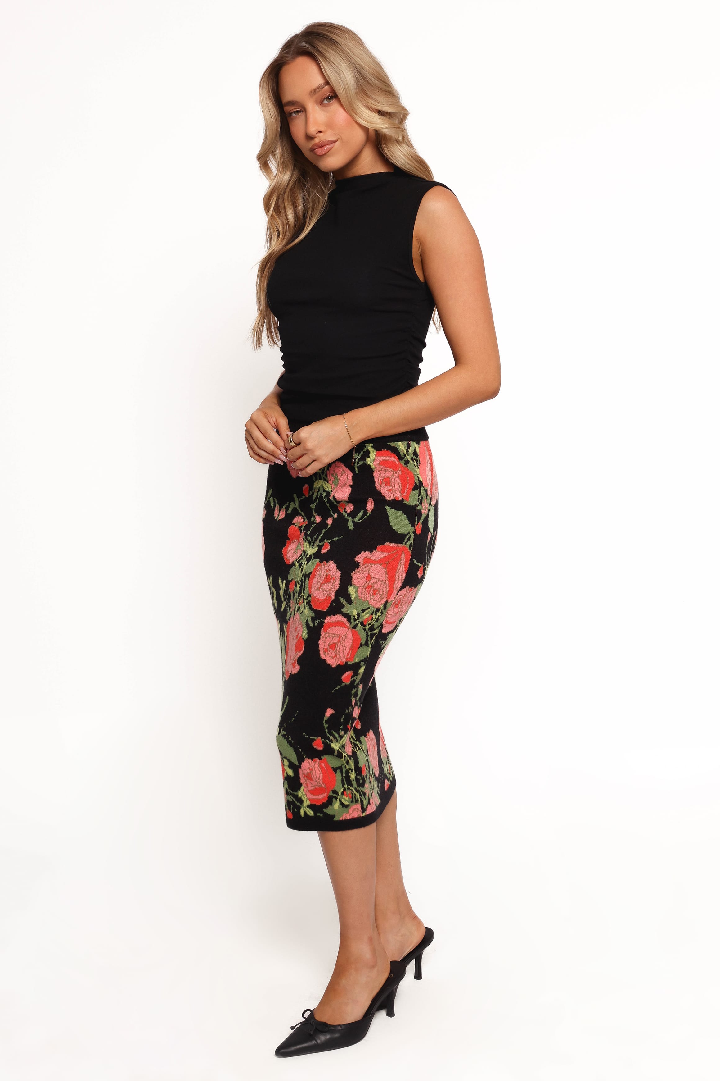 BOTTOMS Reeva Knit Skirt - Black Floral