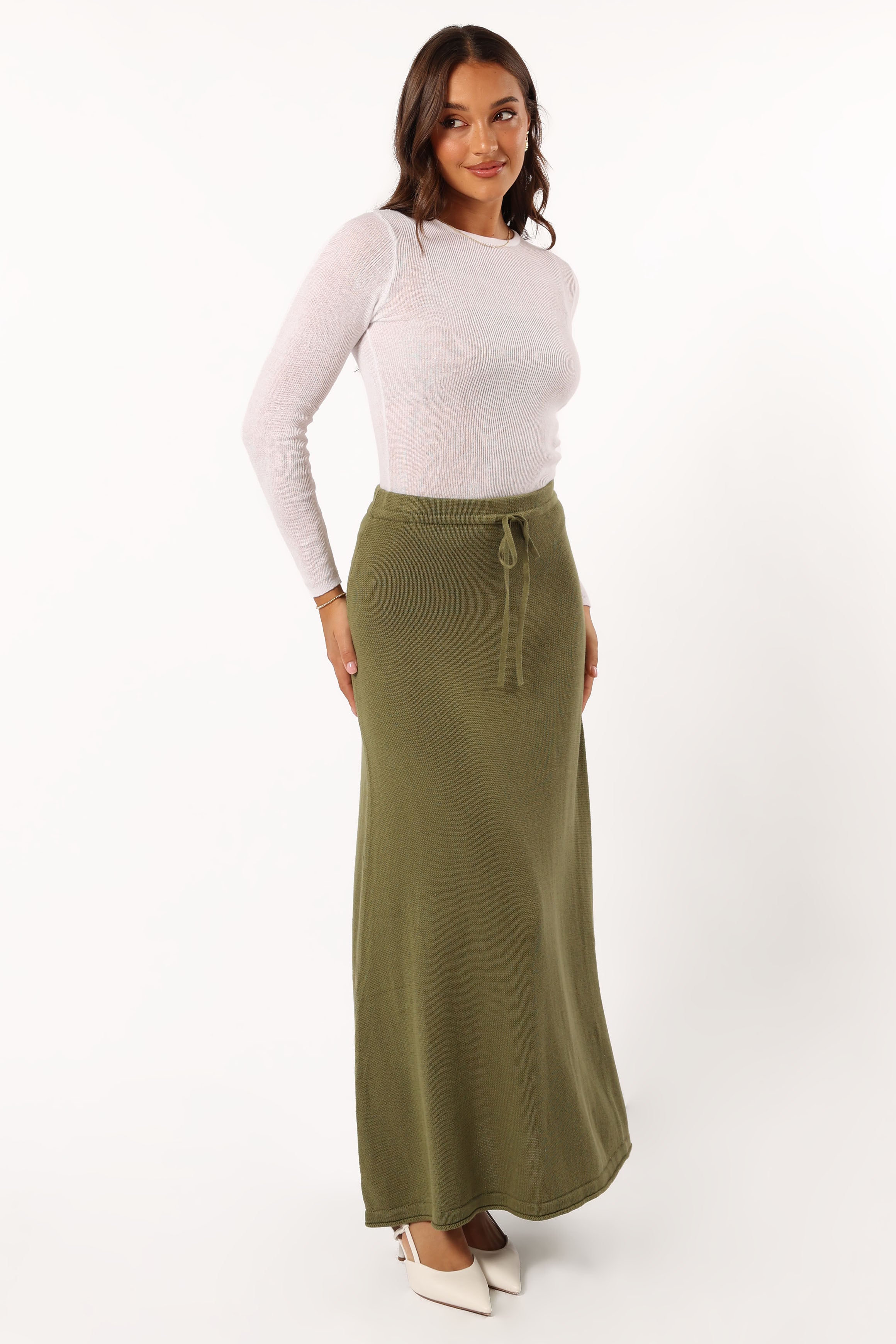 BOTTOMS @Rooney Knit Skirt - Olive (Hold for Cool Beginnings)