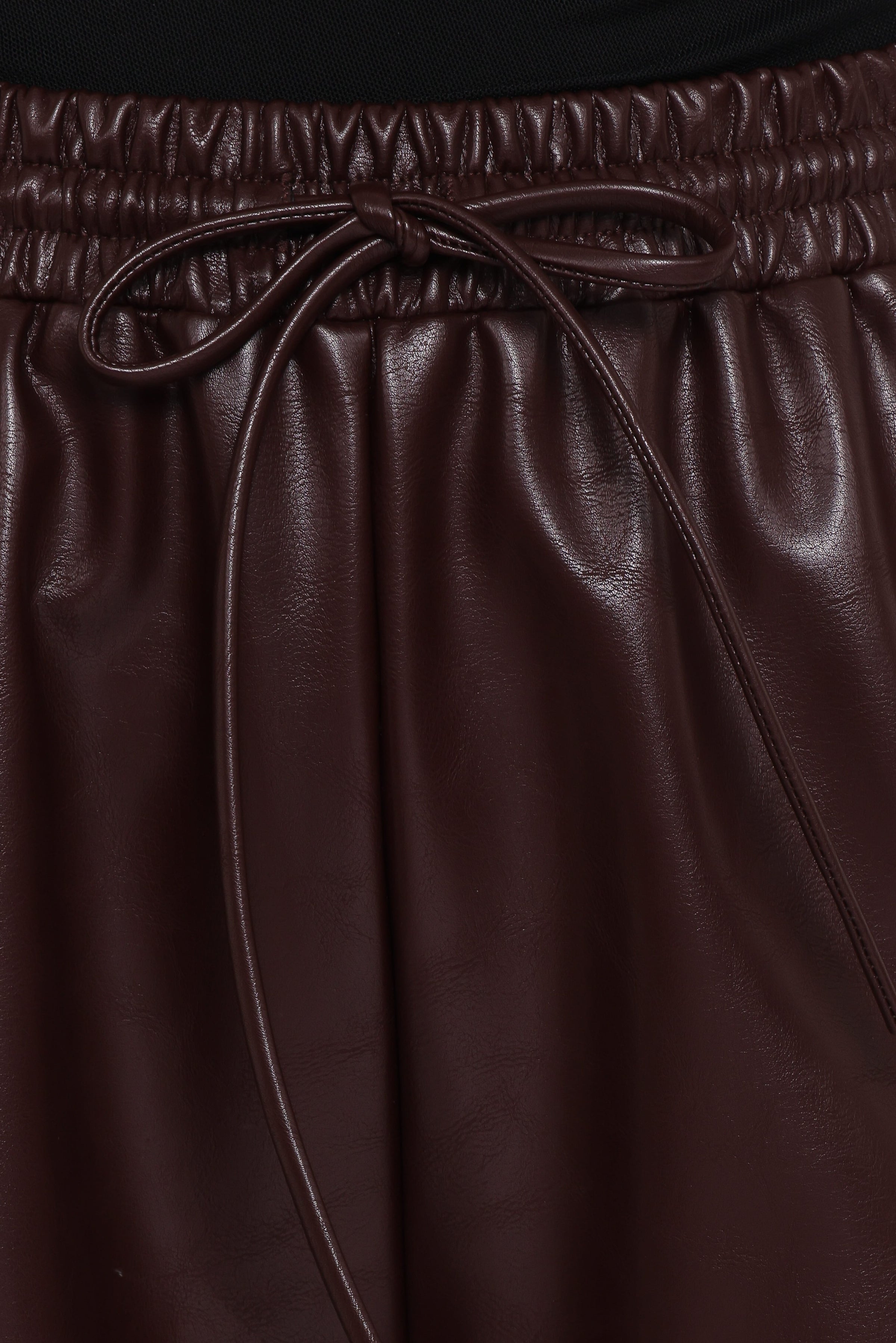 BOTTOMS Saffron Vegan Leather Wide Leg Pant - Burgundy