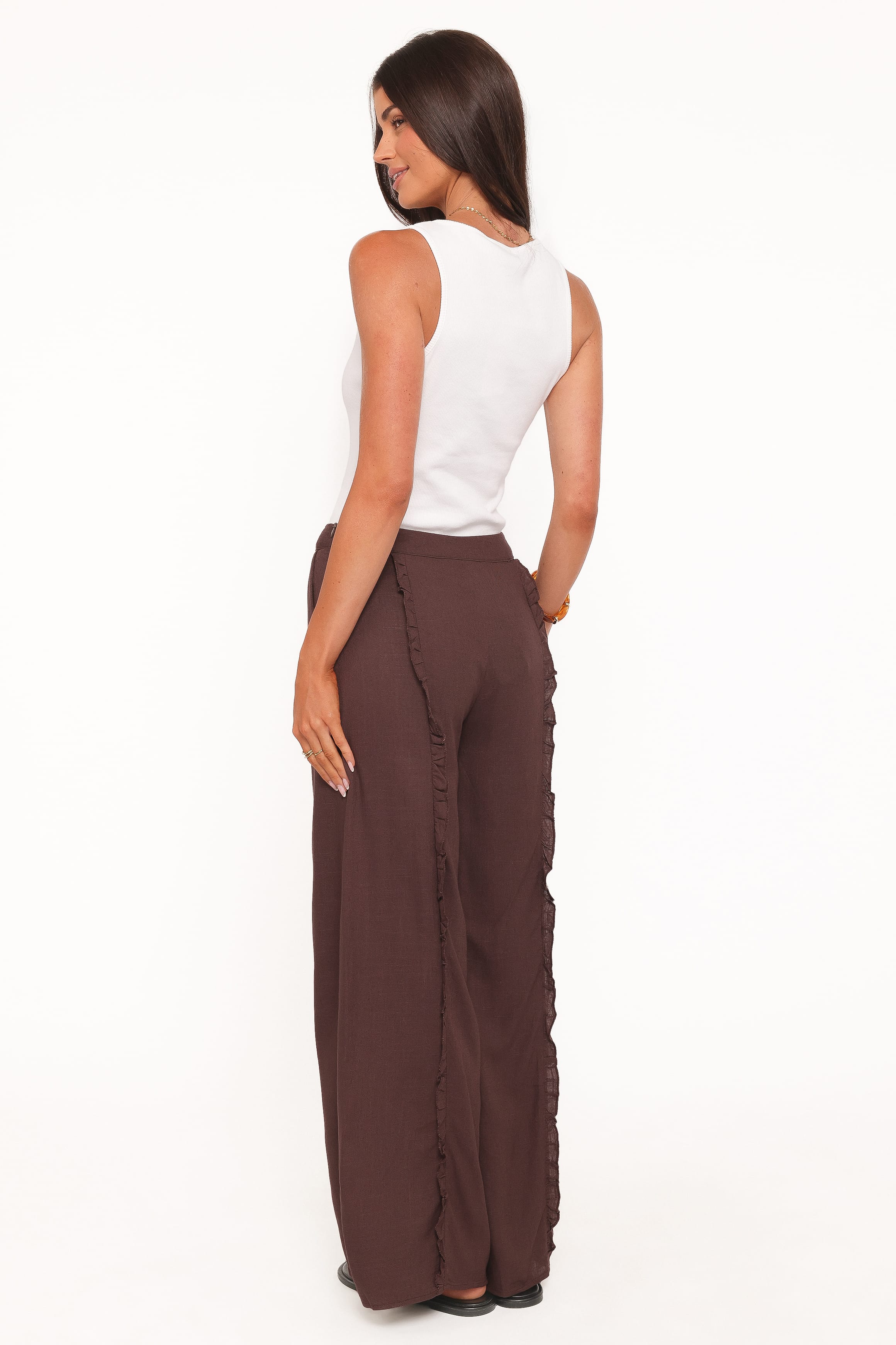 BOTTOMS Samiya Frill Pants - Dark Brown
