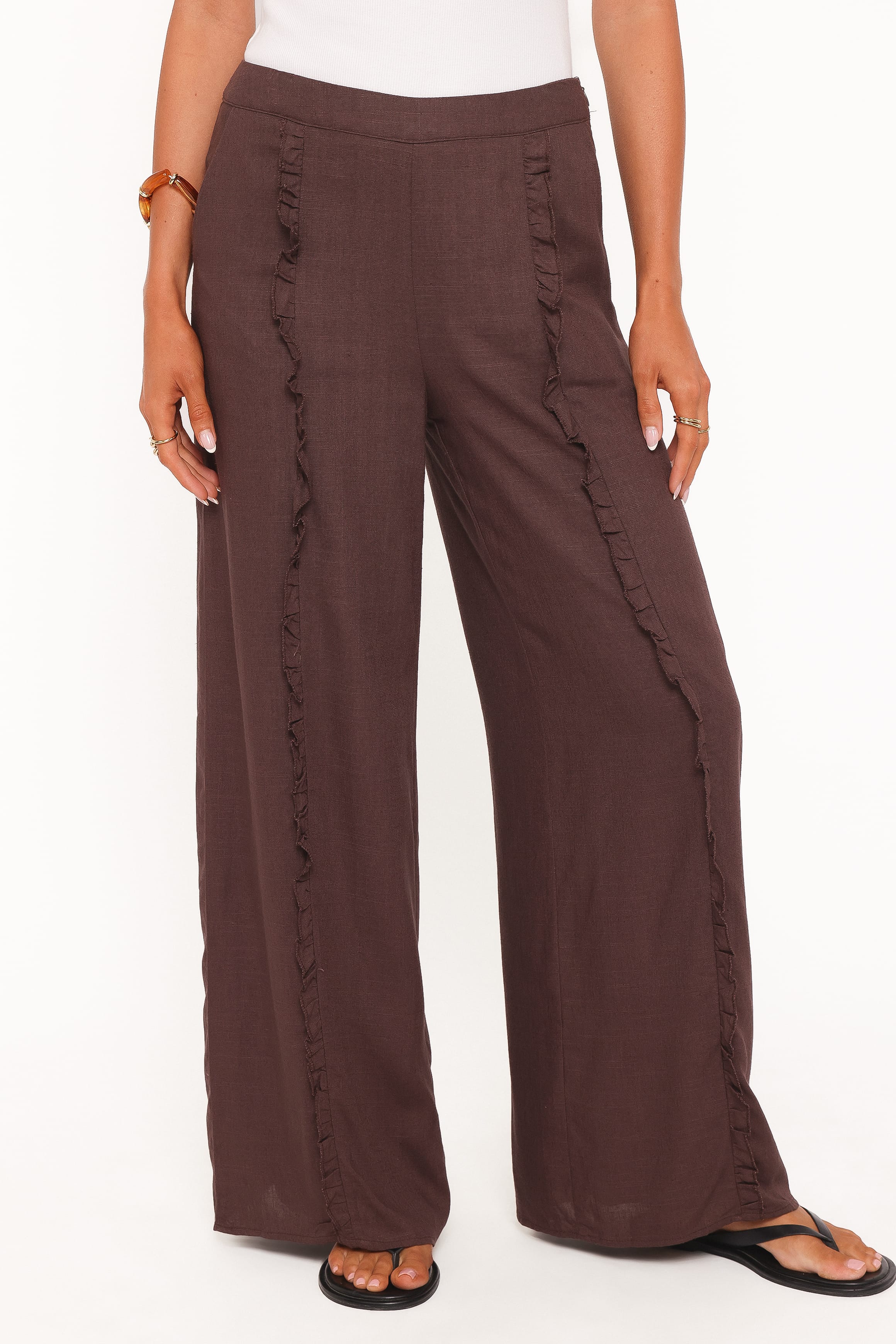 BOTTOMS Samiya Frill Pants - Dark Brown