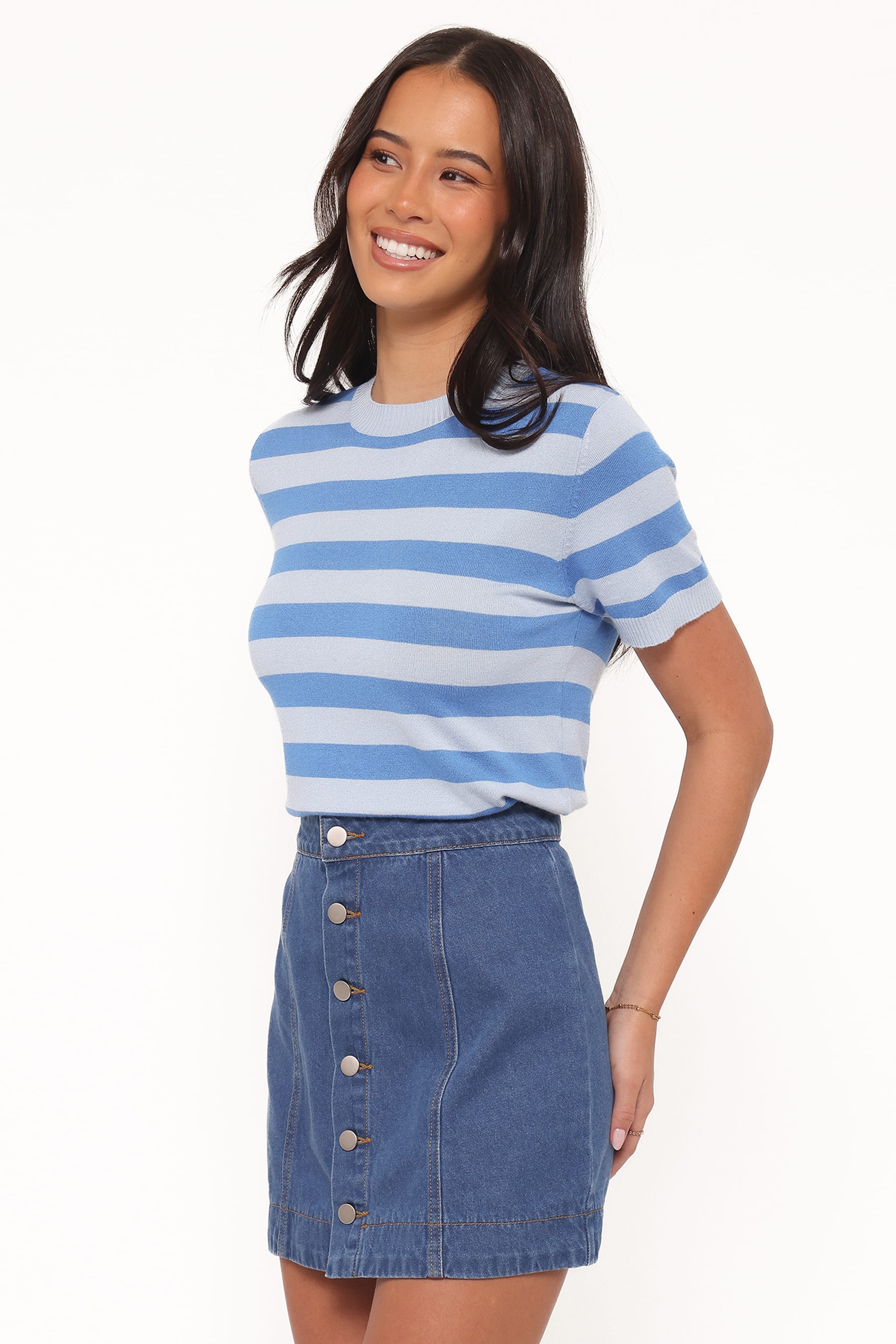 BOTTOMS Sara Button Front Denim Mini Skirt - Dark Wash