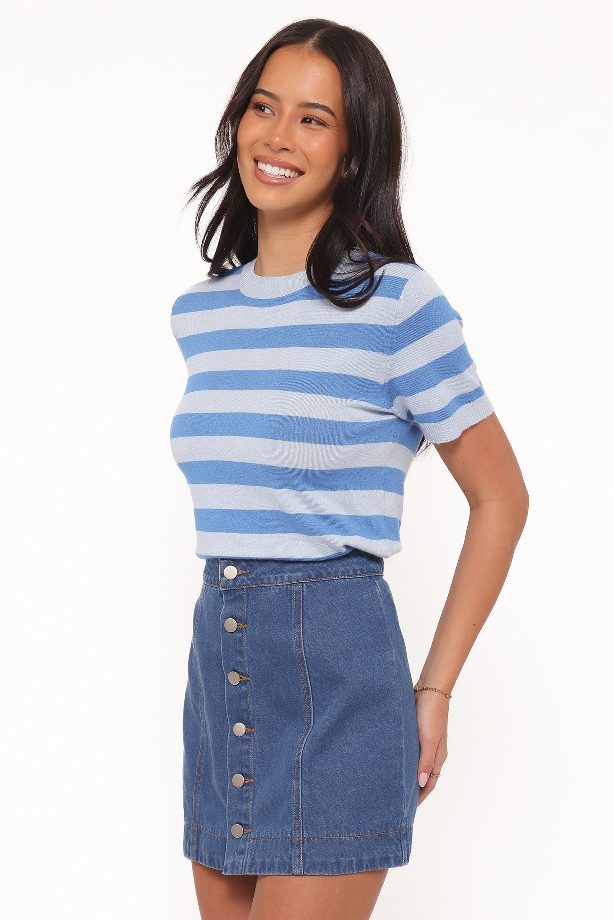 BOTTOMS Sara Button Front Denim Mini Skirt - Dark Wash