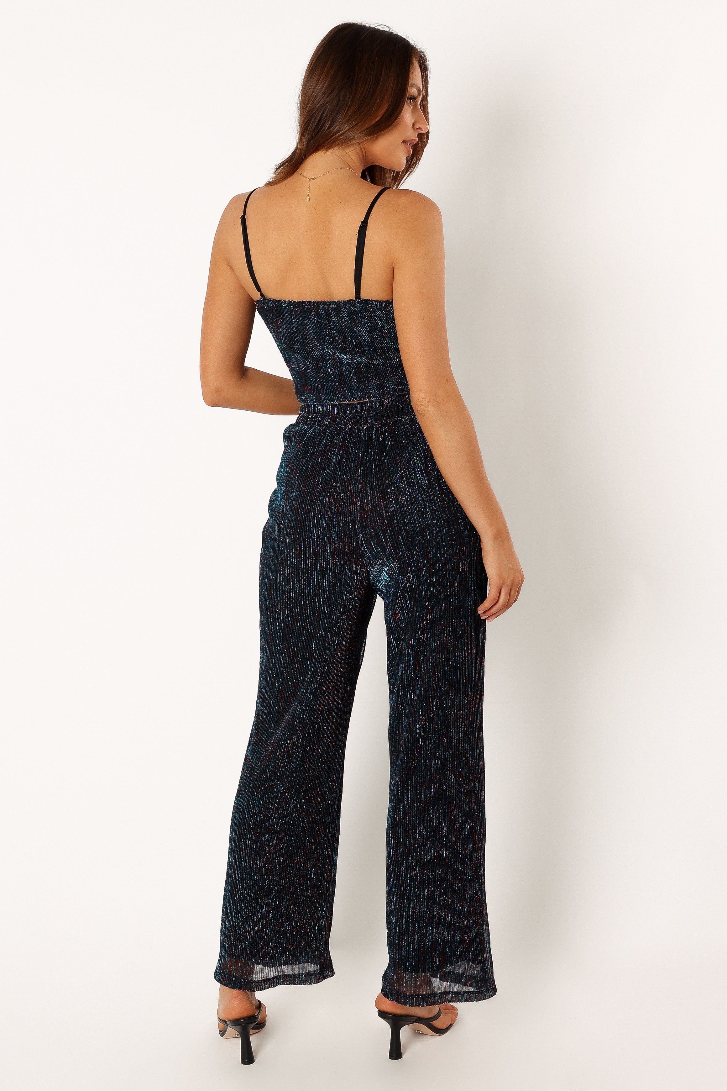 BOTTOMS @Sonja Wide Leg Pant - Black Teal