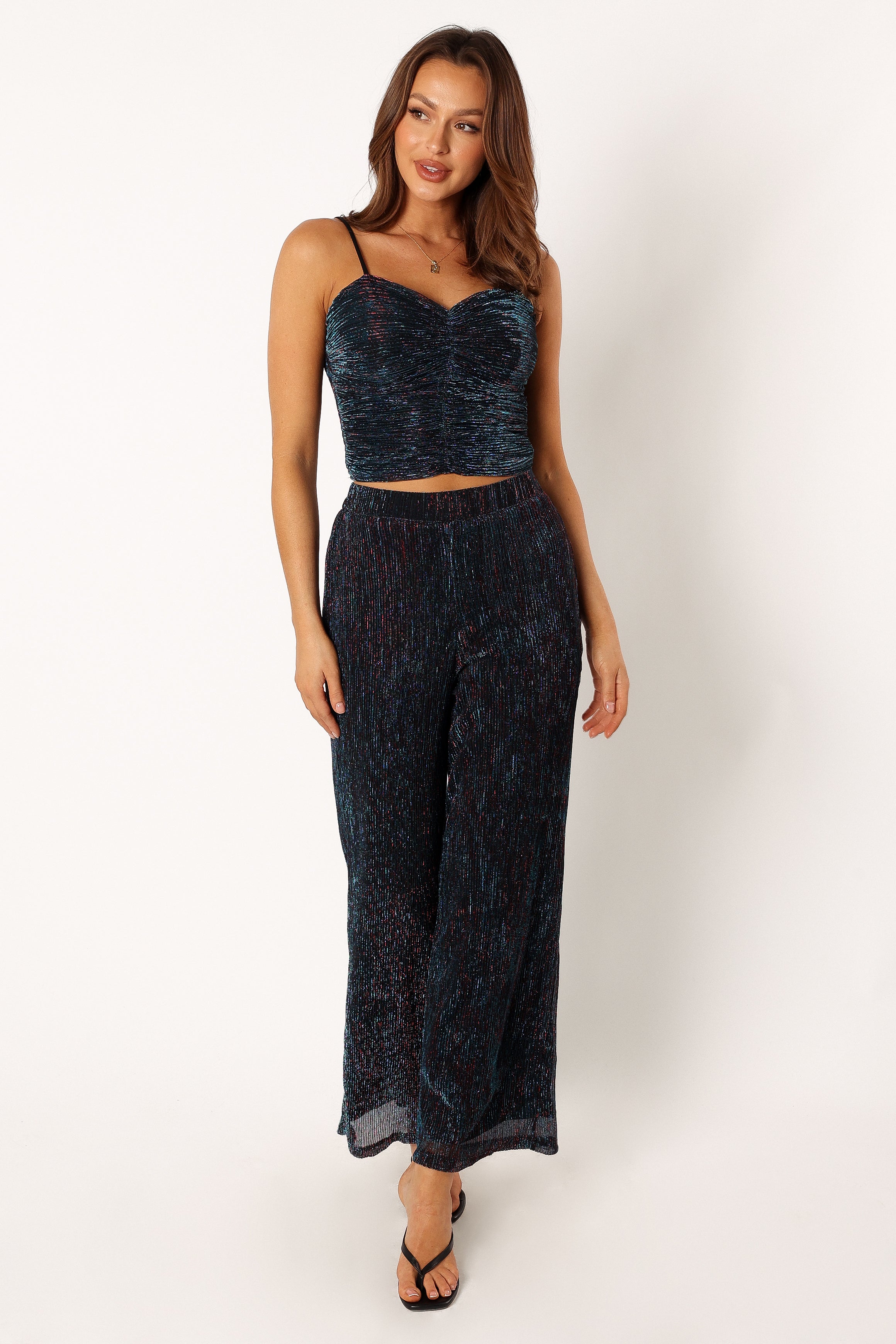 BOTTOMS @Sonja Wide Leg Pant - Black Teal