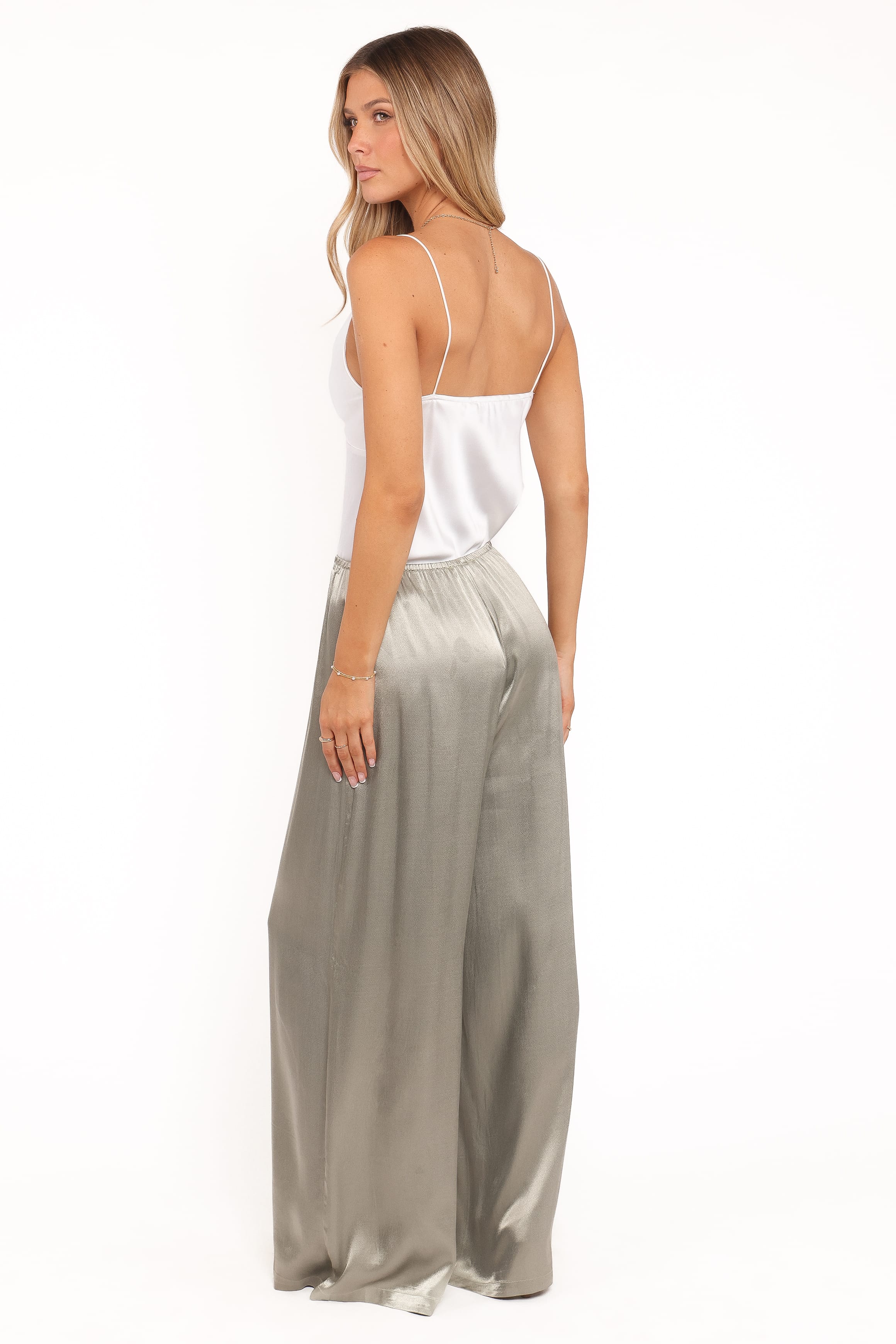 BOTTOMS Sullivan Wide Leg Satin Pant - Sage
