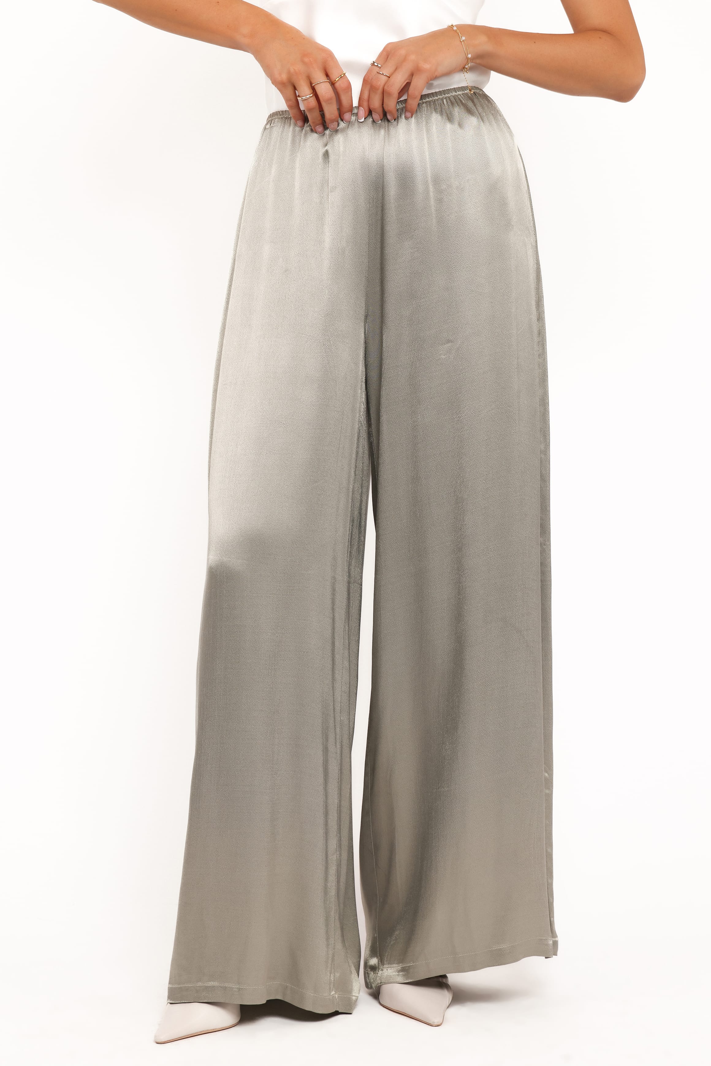 BOTTOMS Sullivan Wide Leg Satin Pant - Sage