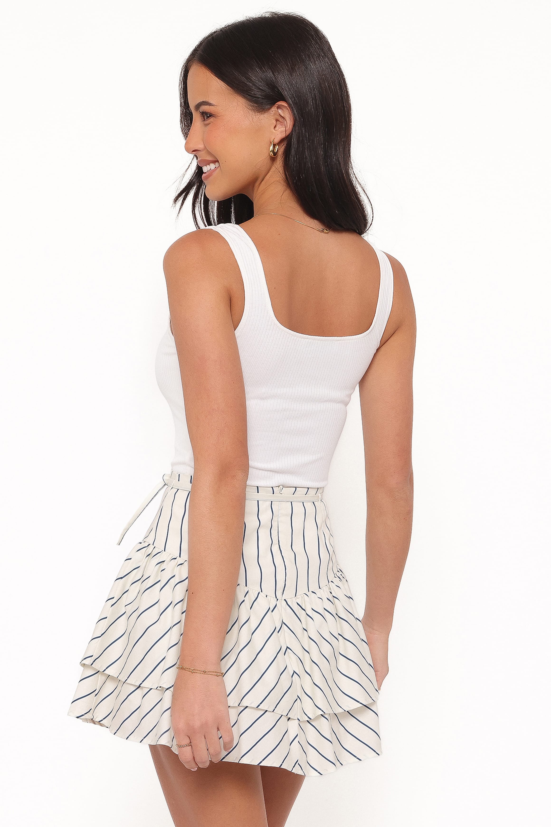 BOTTOMS Sybella Frill Basque Skirt - Yellow/Blue Stripe