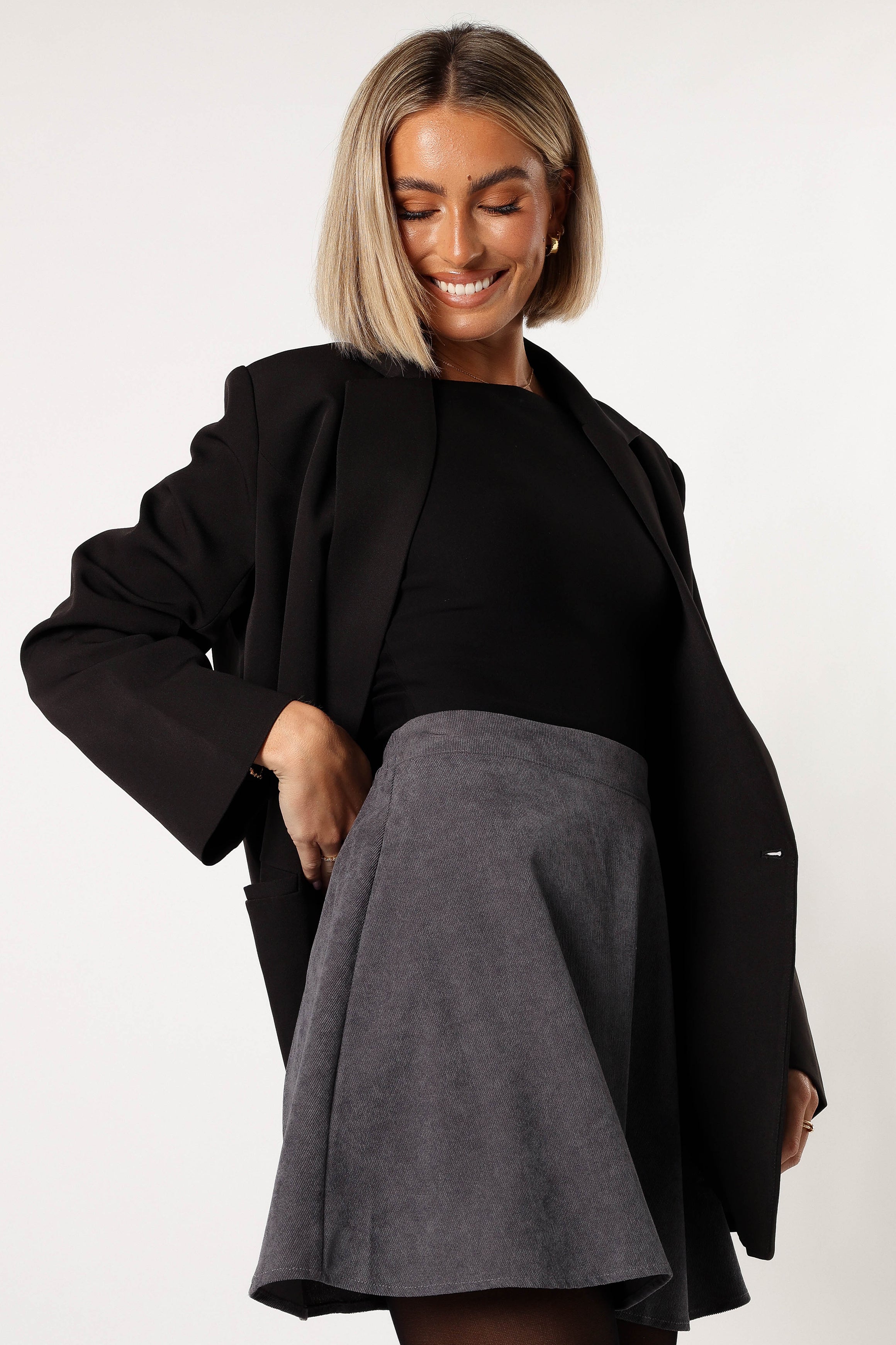 BOTTOMS @Tammy Cord Skirt - Charcoal