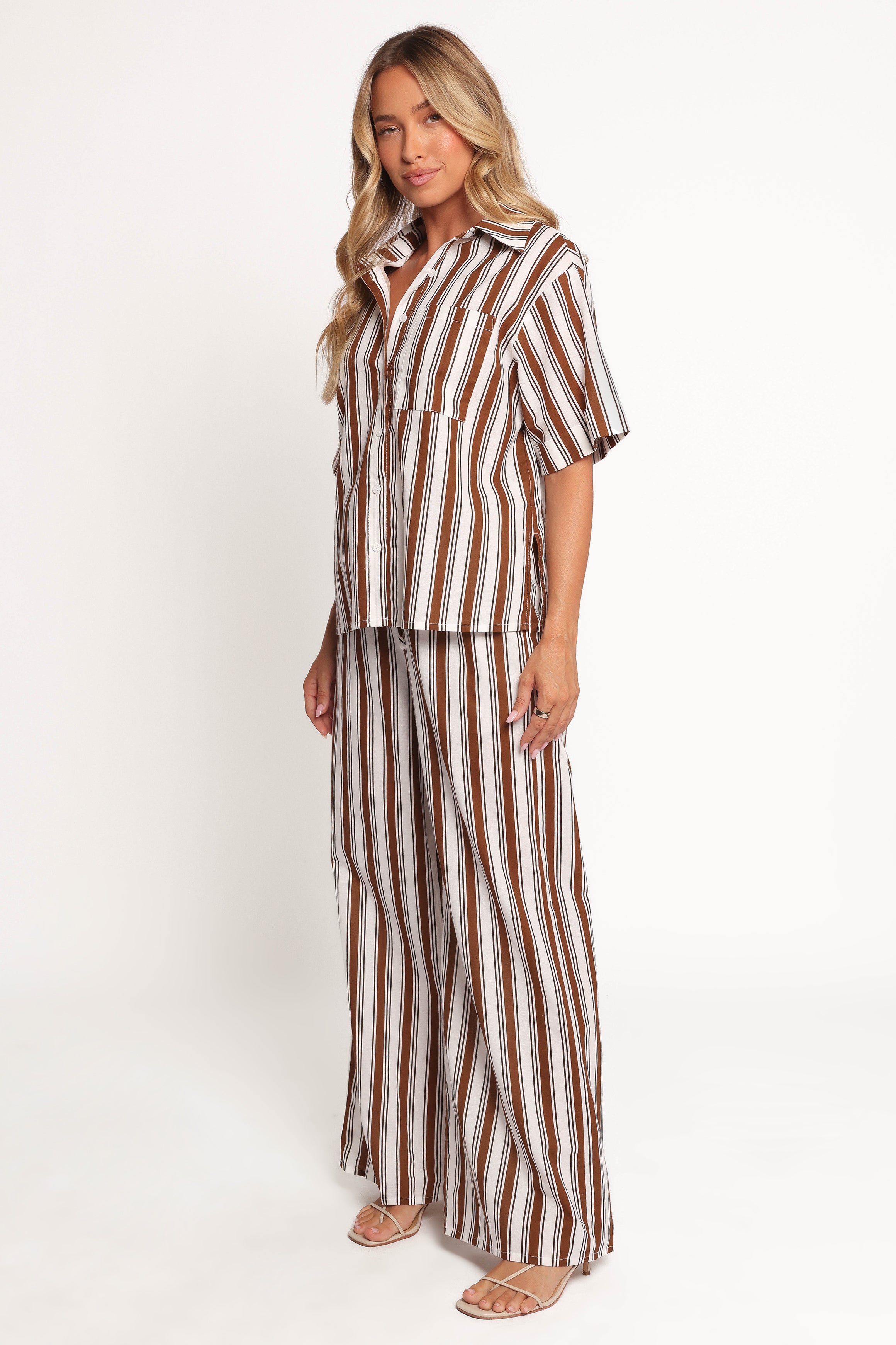 BOTTOMS Thalia Wide Leg Pant - Chocolate Stripe