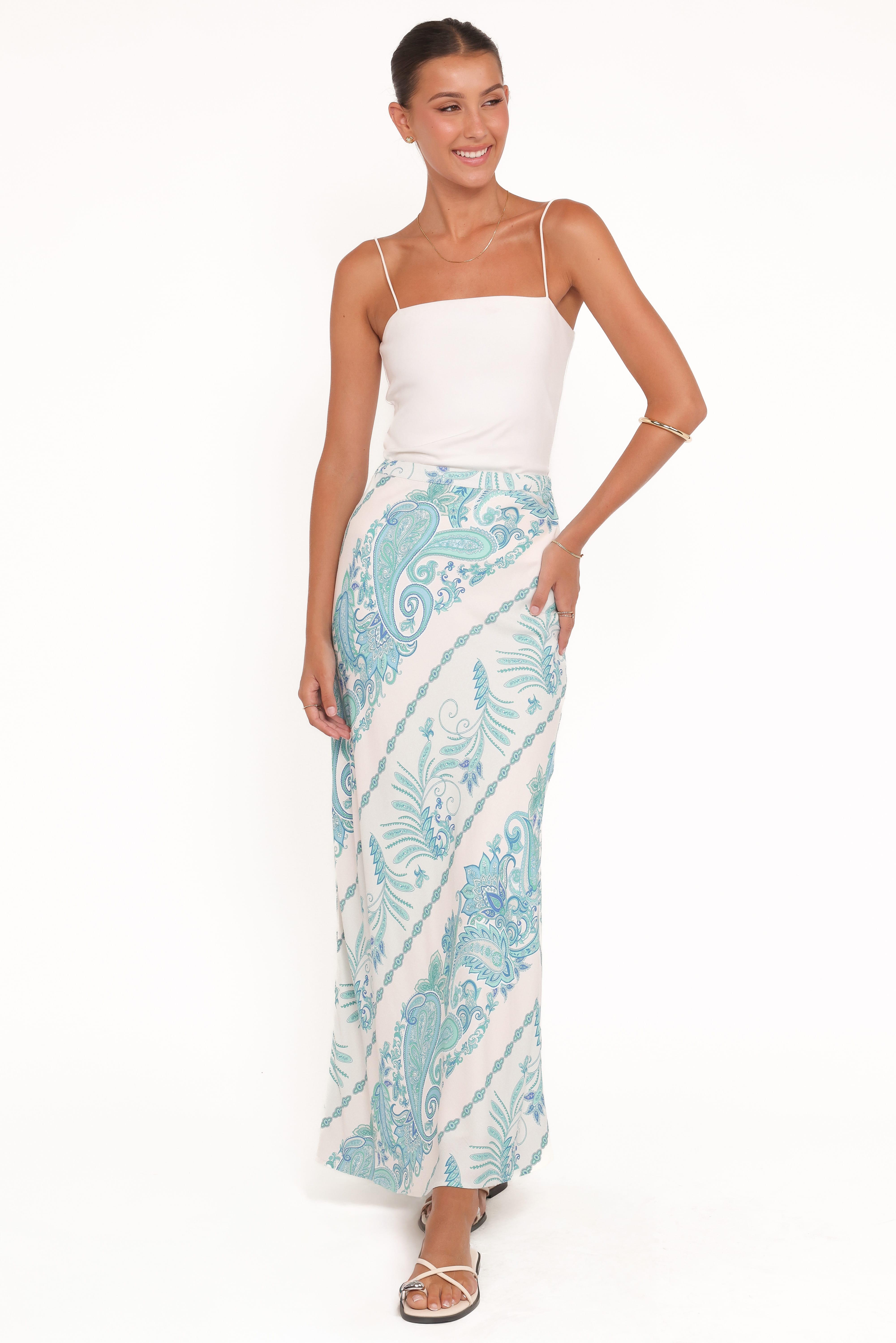 BOTTOMS Trinity Maxi Skirt - Aqua Paisley