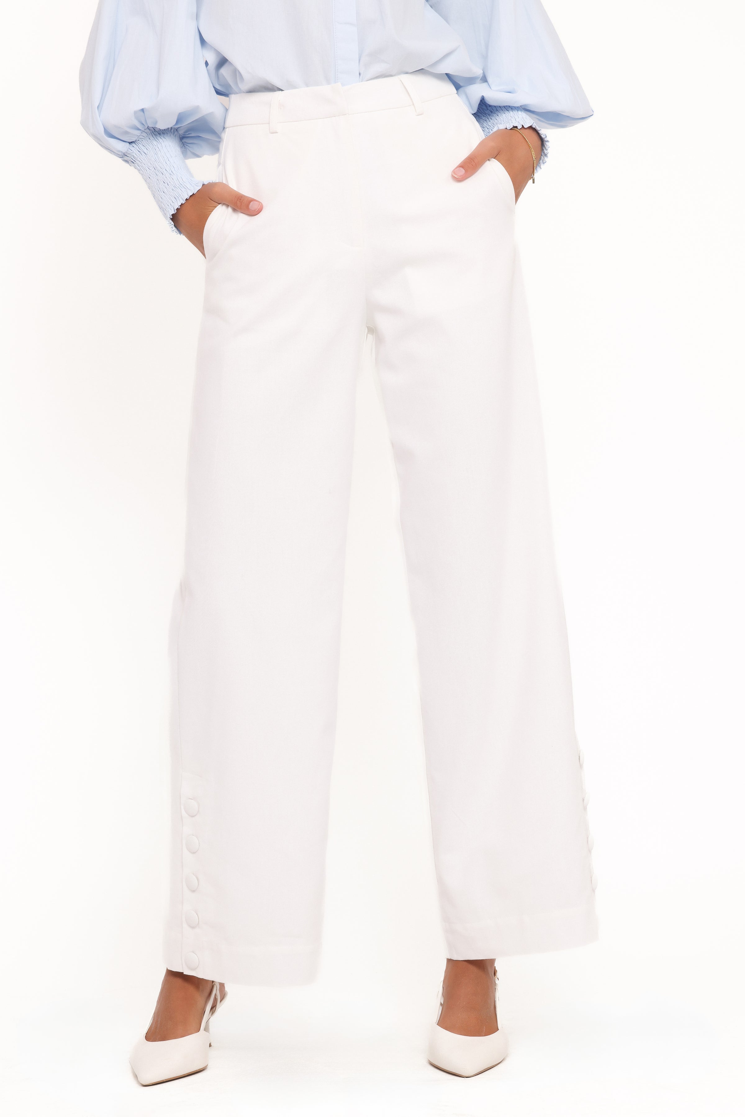 BOTTOMS Tullia Button Detail Pant - White