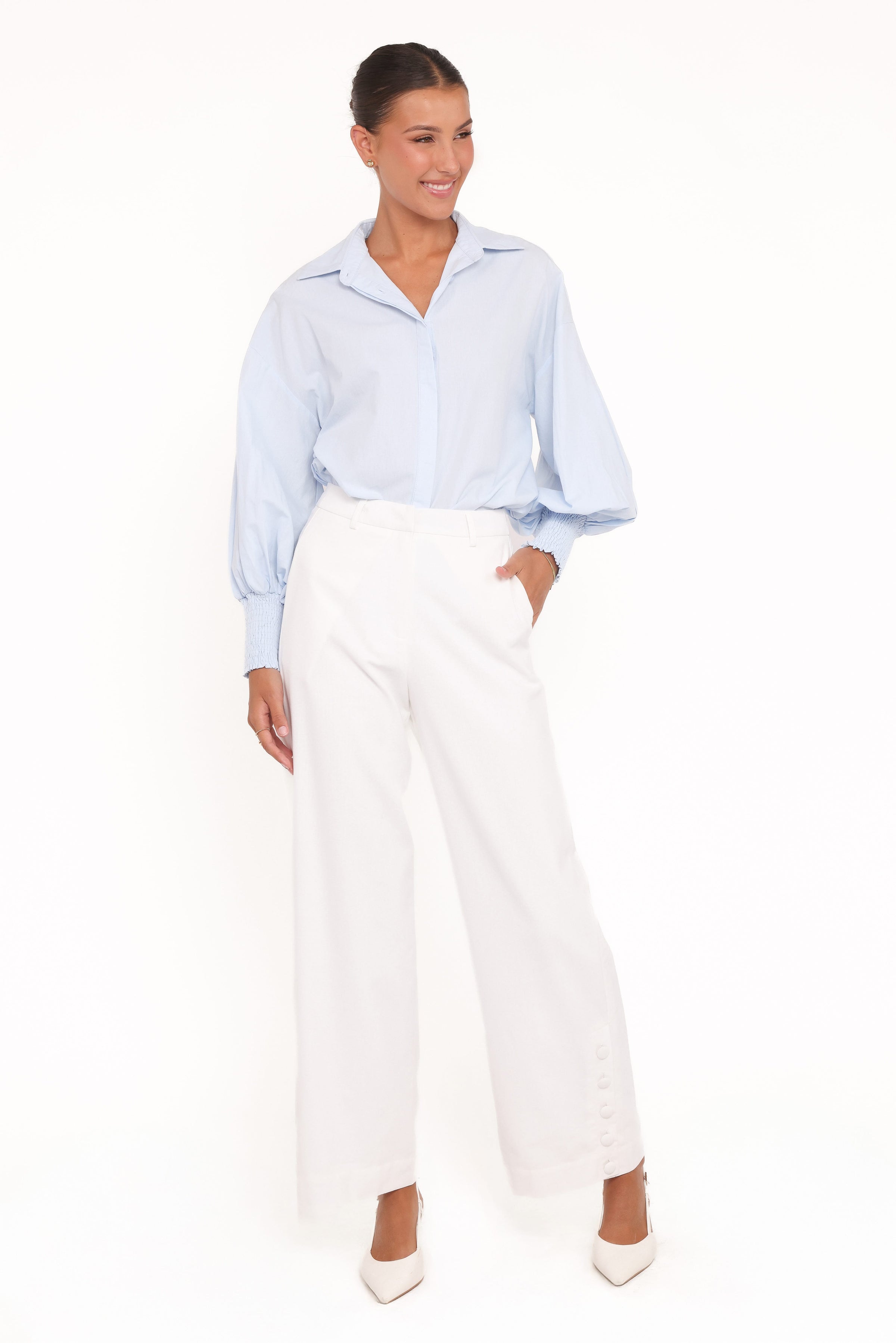 BOTTOMS Tullia Button Detail Pant - White