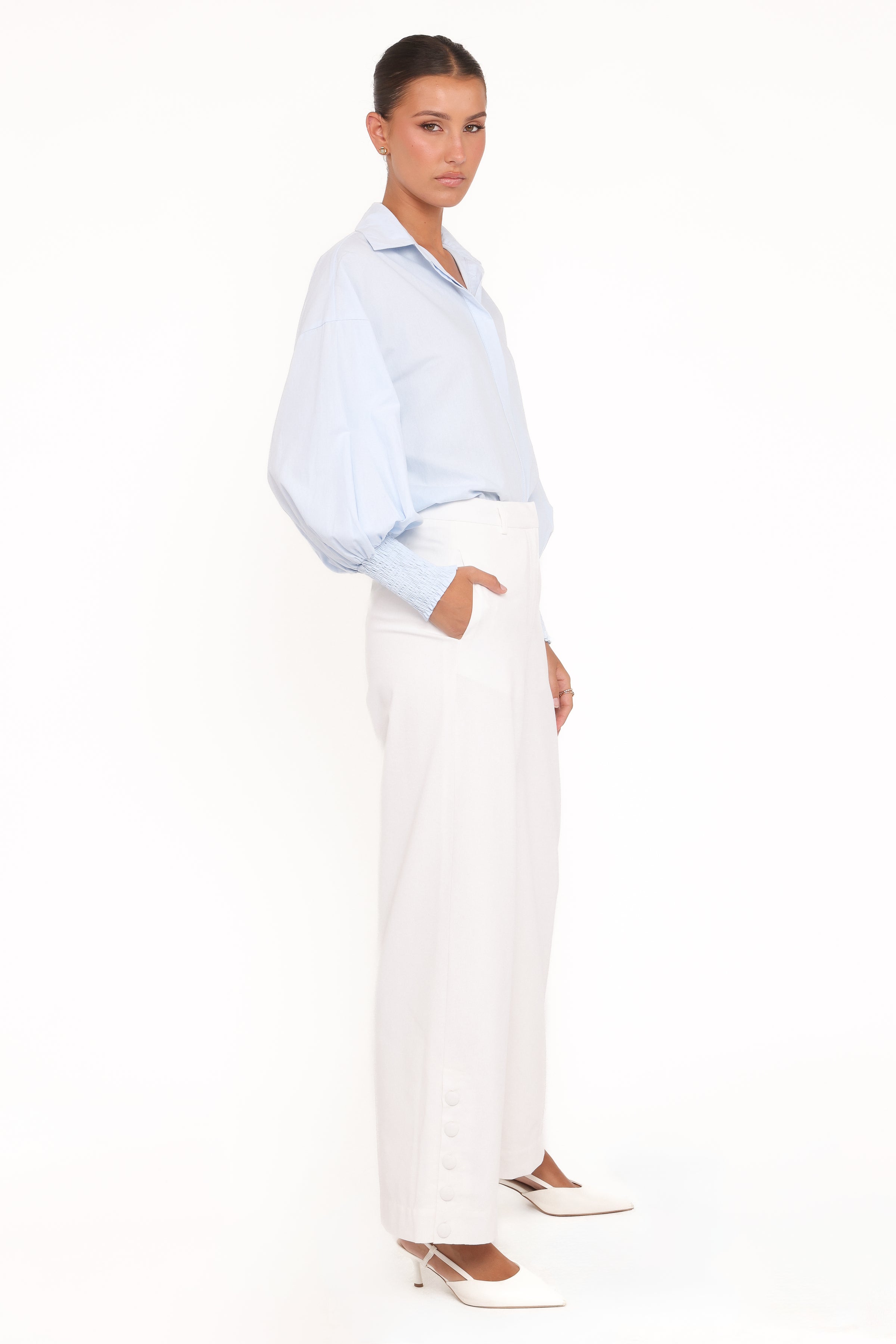 BOTTOMS Tullia Button Detail Pant - White