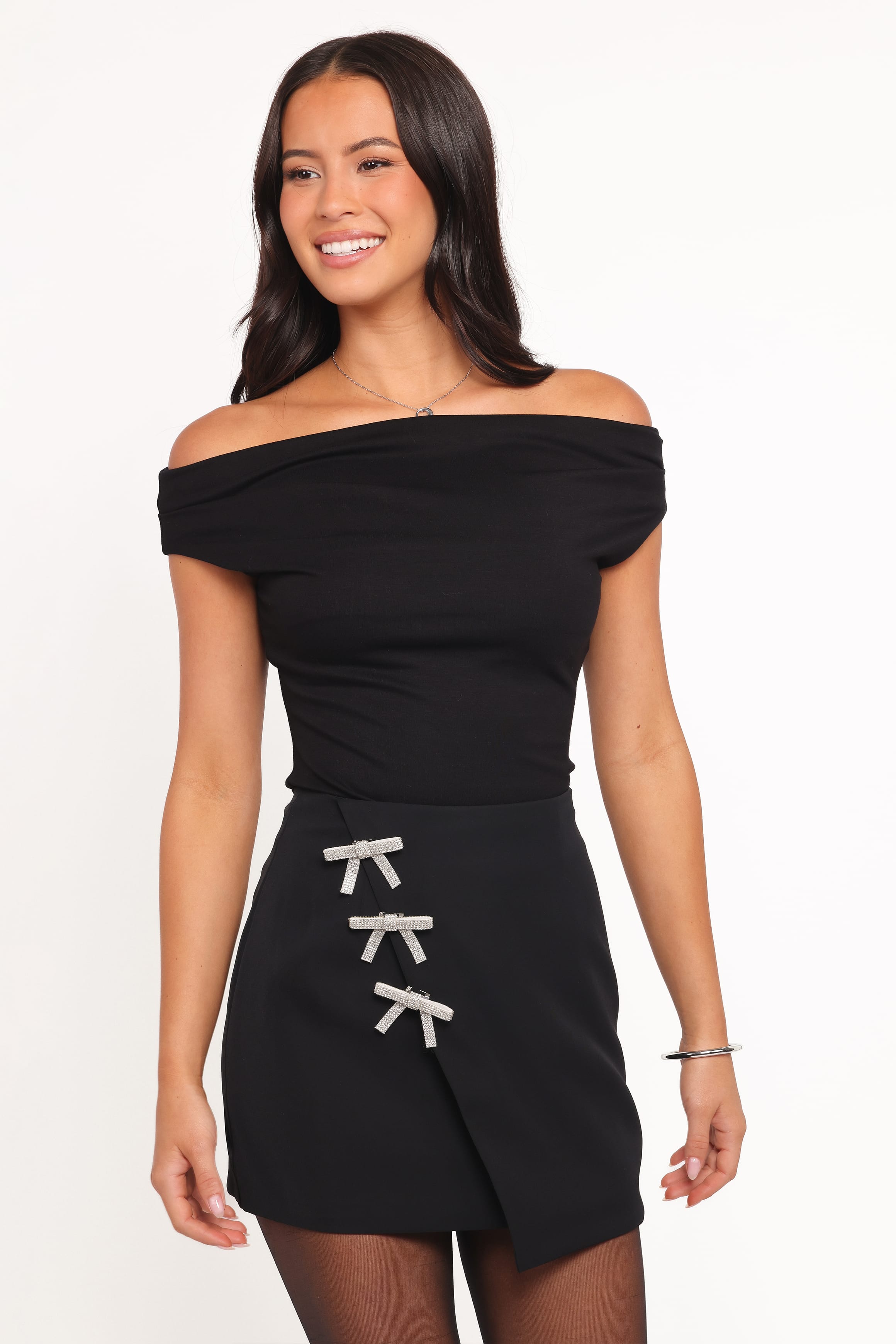 BOTTOMS Tyra Mini Skirt With Embellished Bows - Black