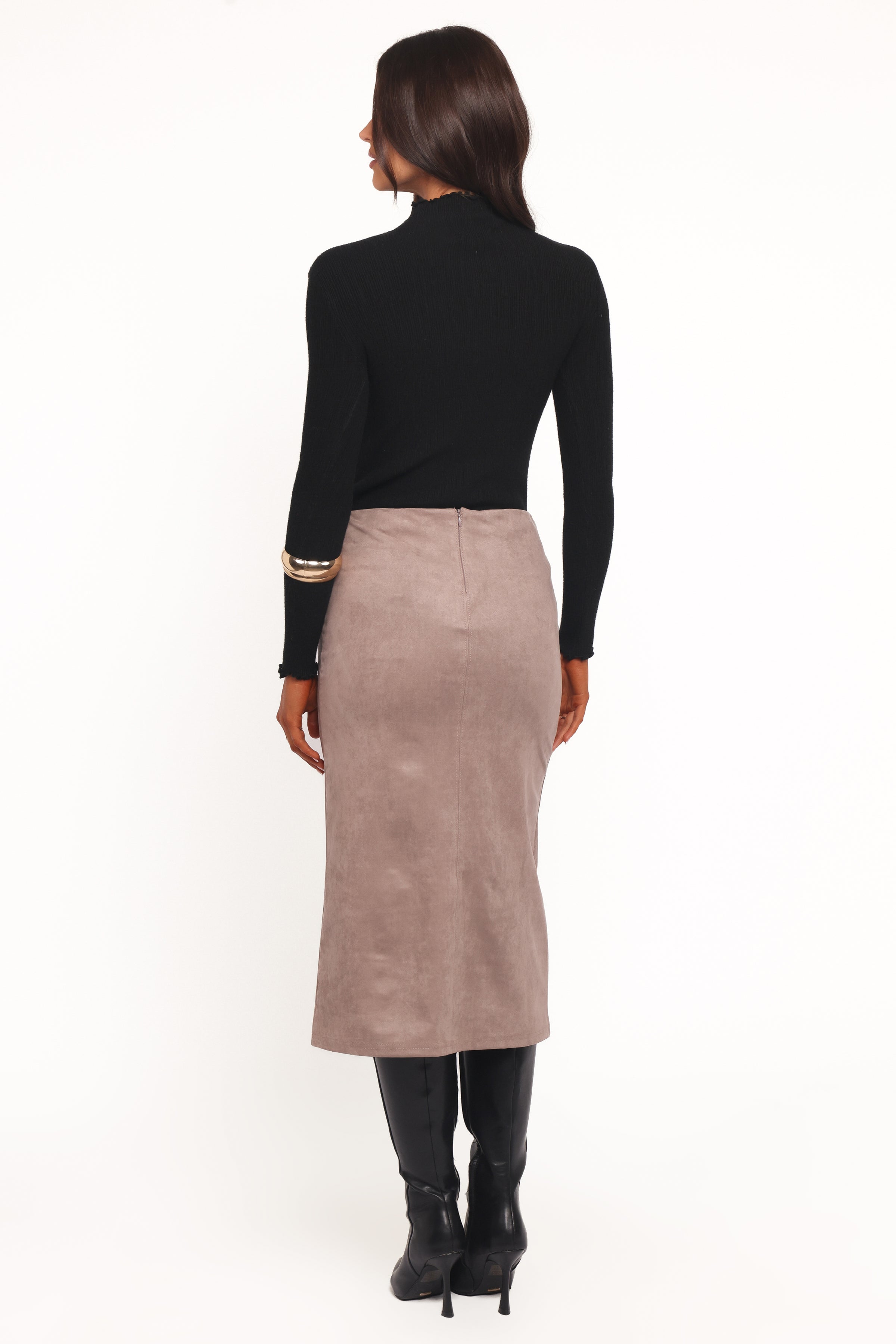 BOTTOMS Una Suede Midi Skirt - Mushroom