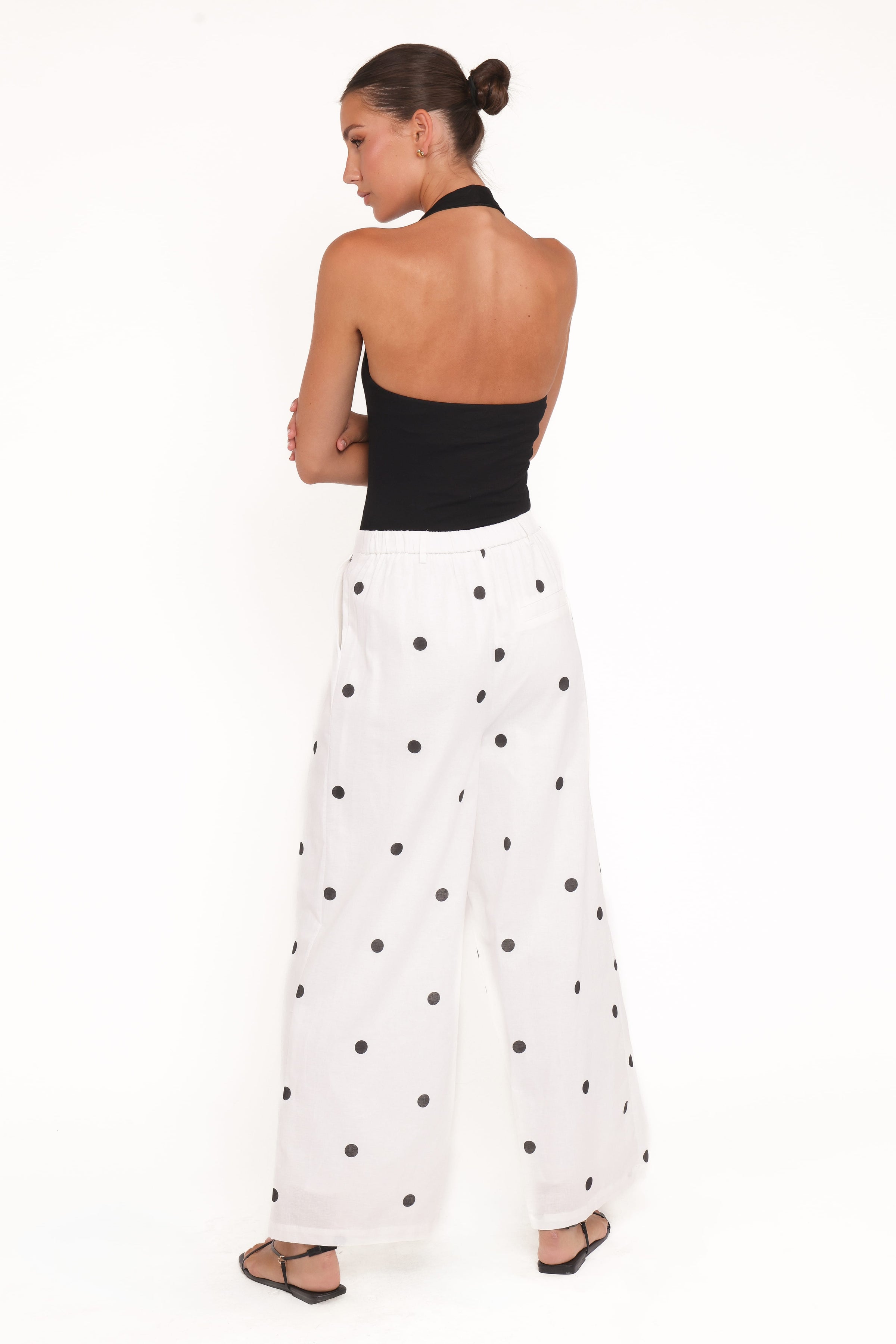 BOTTOMS Valora Wide Leg Pant - White Black Polka Dot