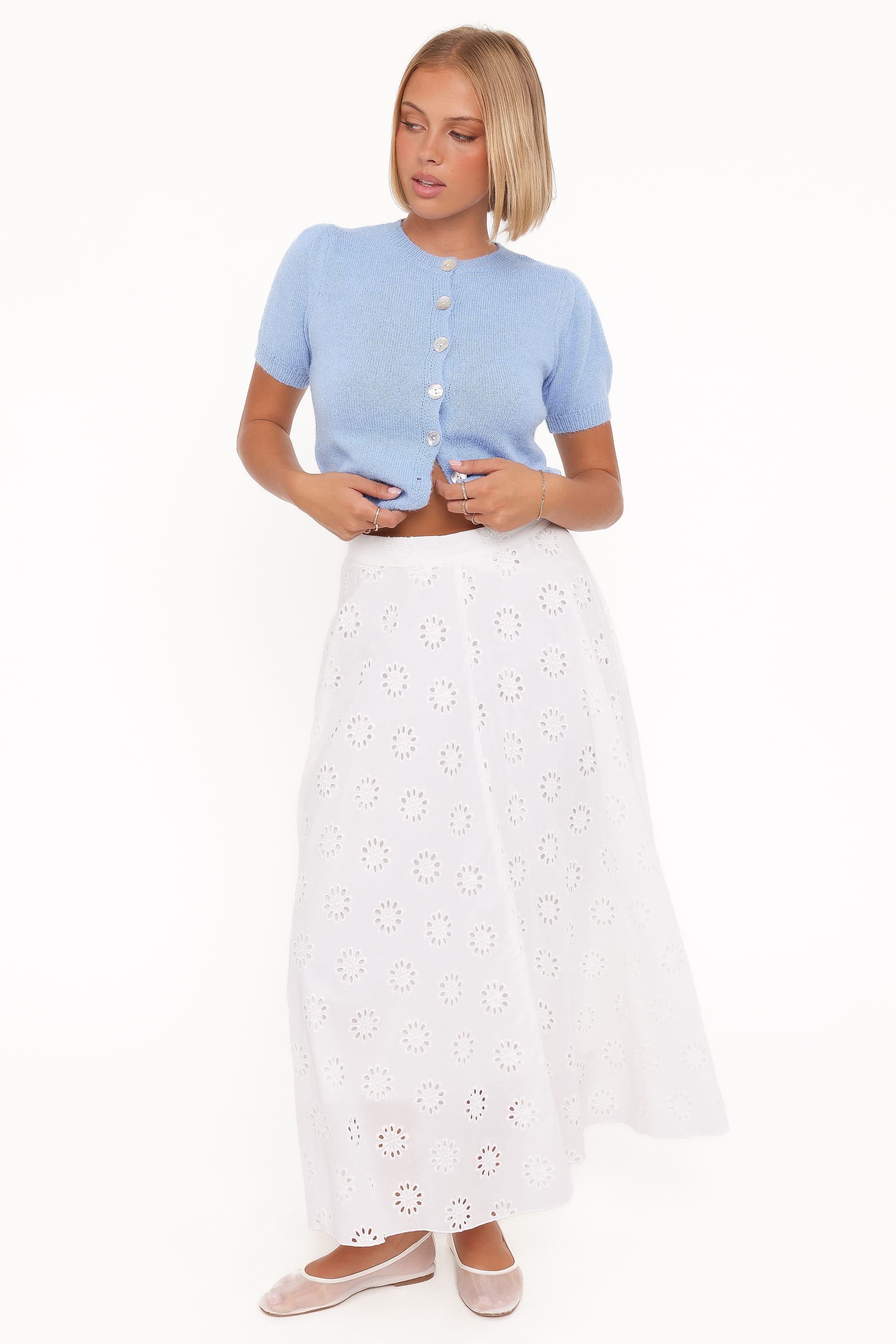 BOTTOMS Varia Eyelet Maxi Skirt - White