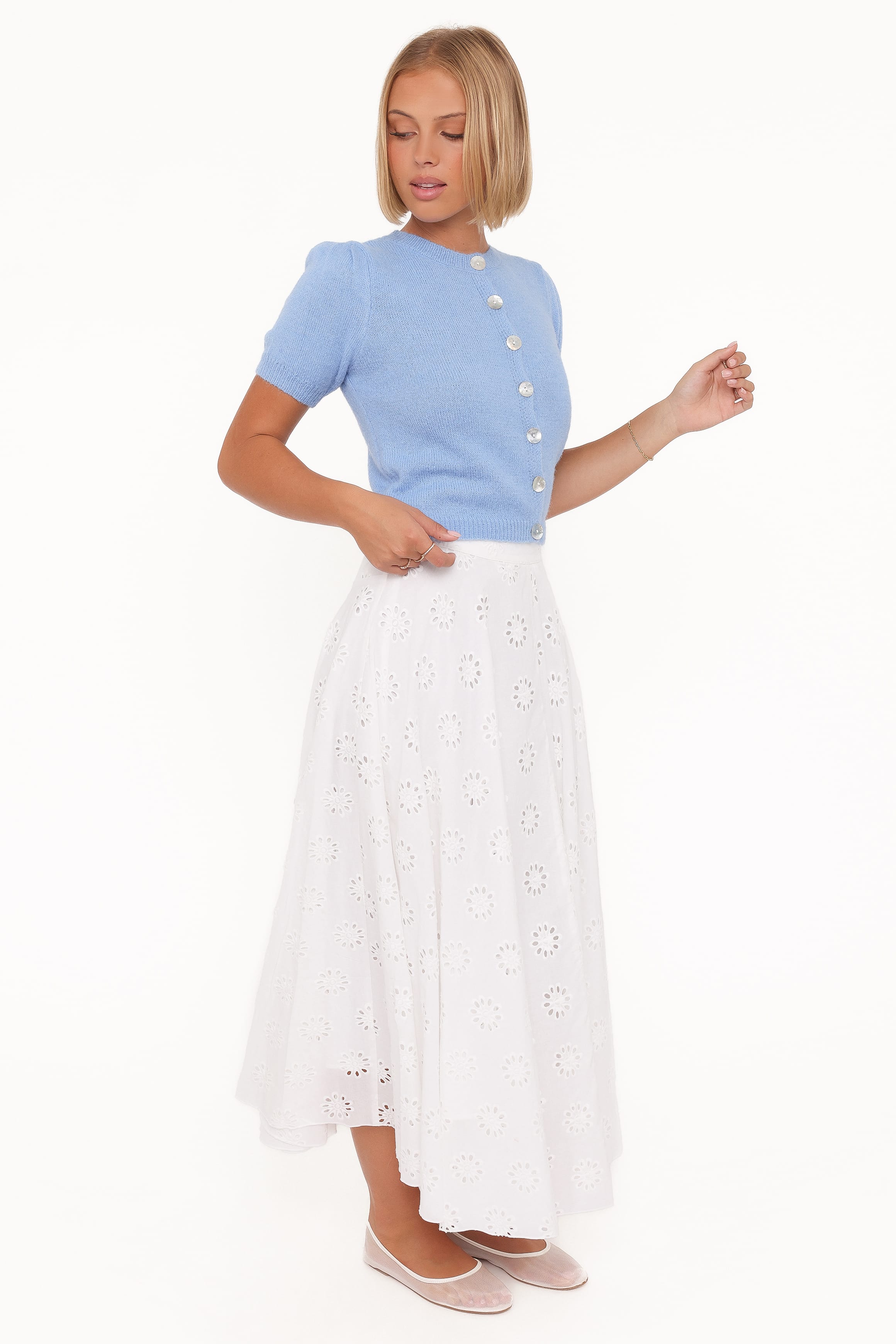 BOTTOMS Varia Eyelet Maxi Skirt - White