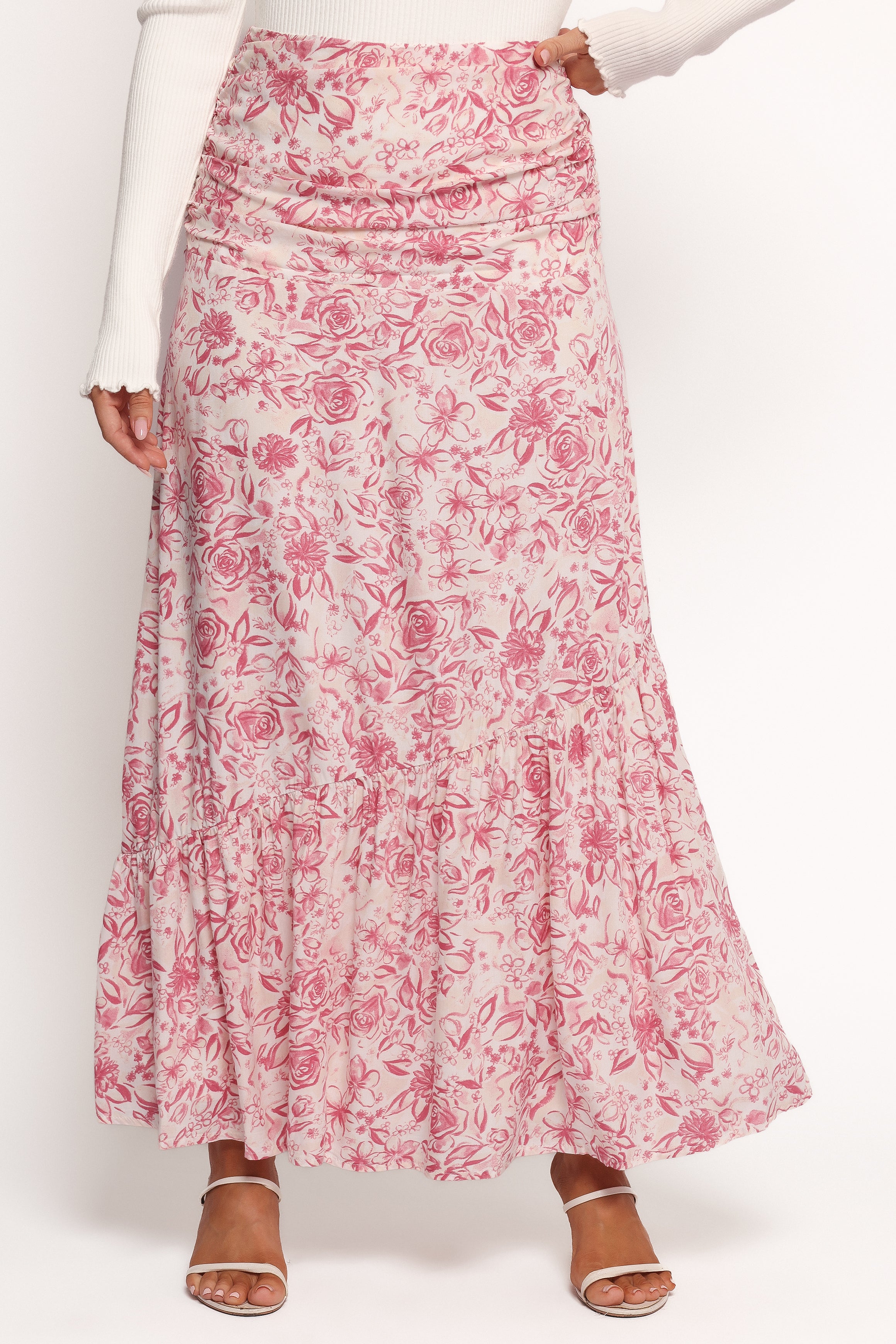 BOTTOMS Velda Ruched Maxi Skirt - Pink Floral