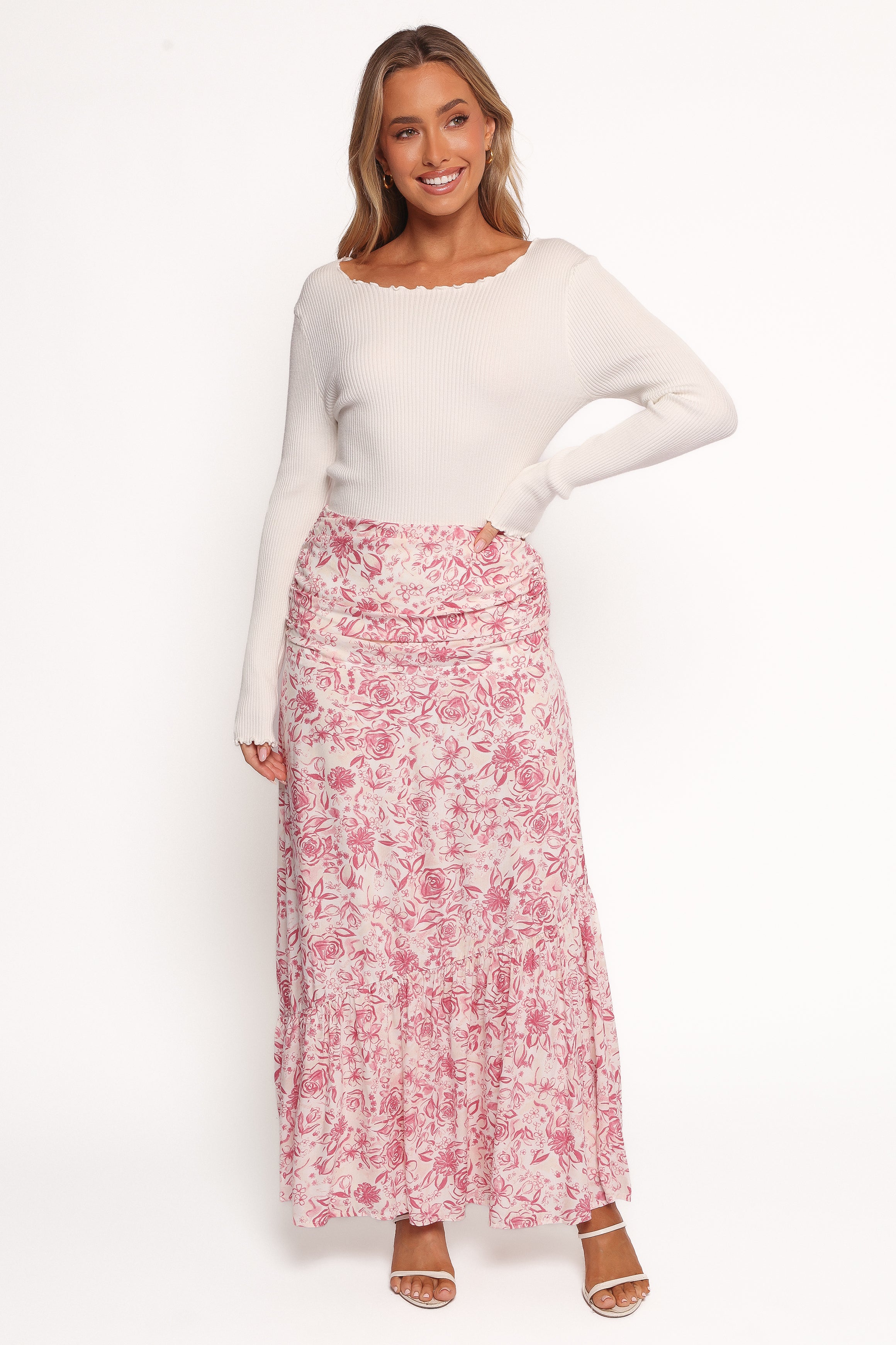 BOTTOMS Velda Ruched Maxi Skirt - Pink Floral