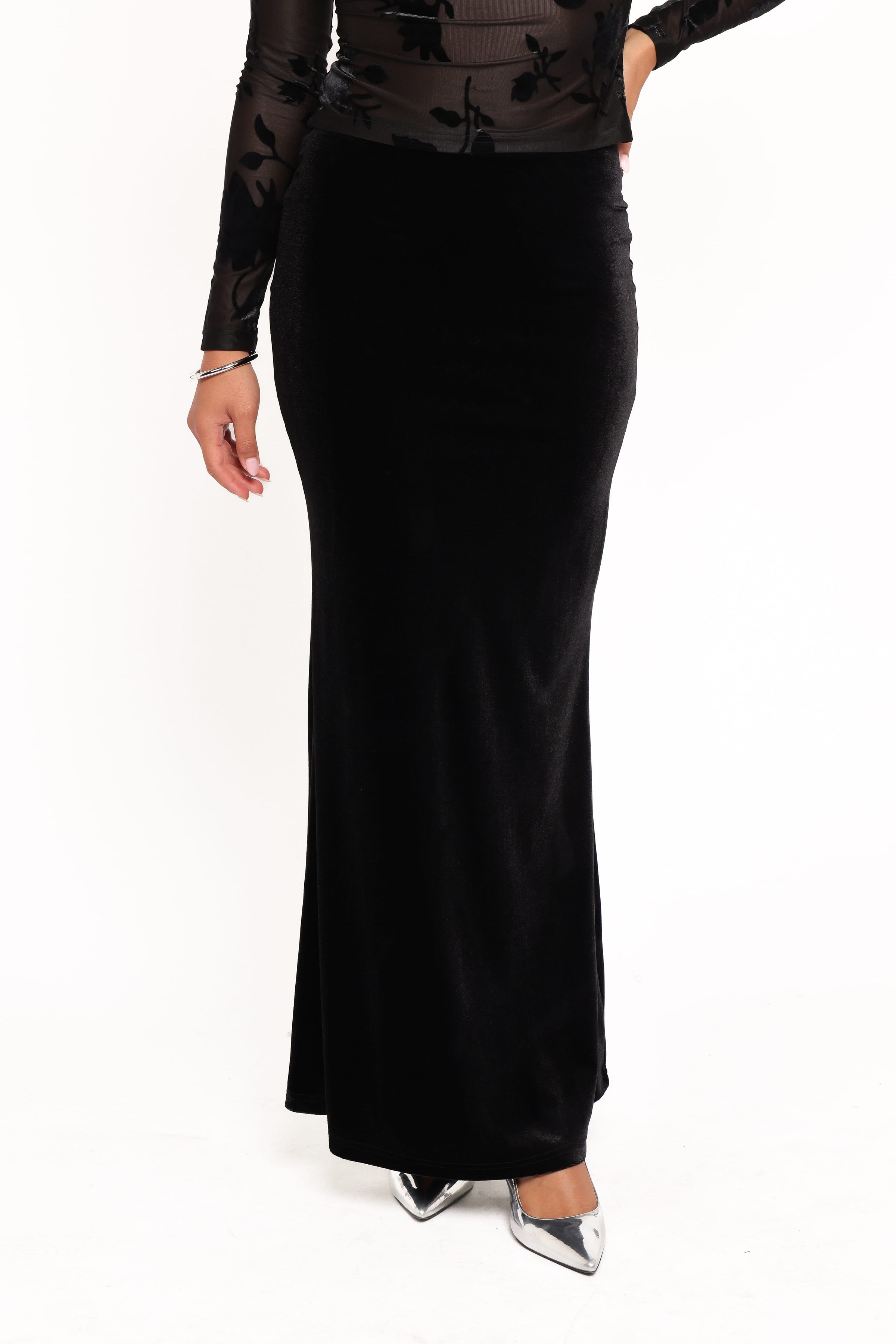 BOTTOMS Velman Velvet Maxi Skirt - Black
