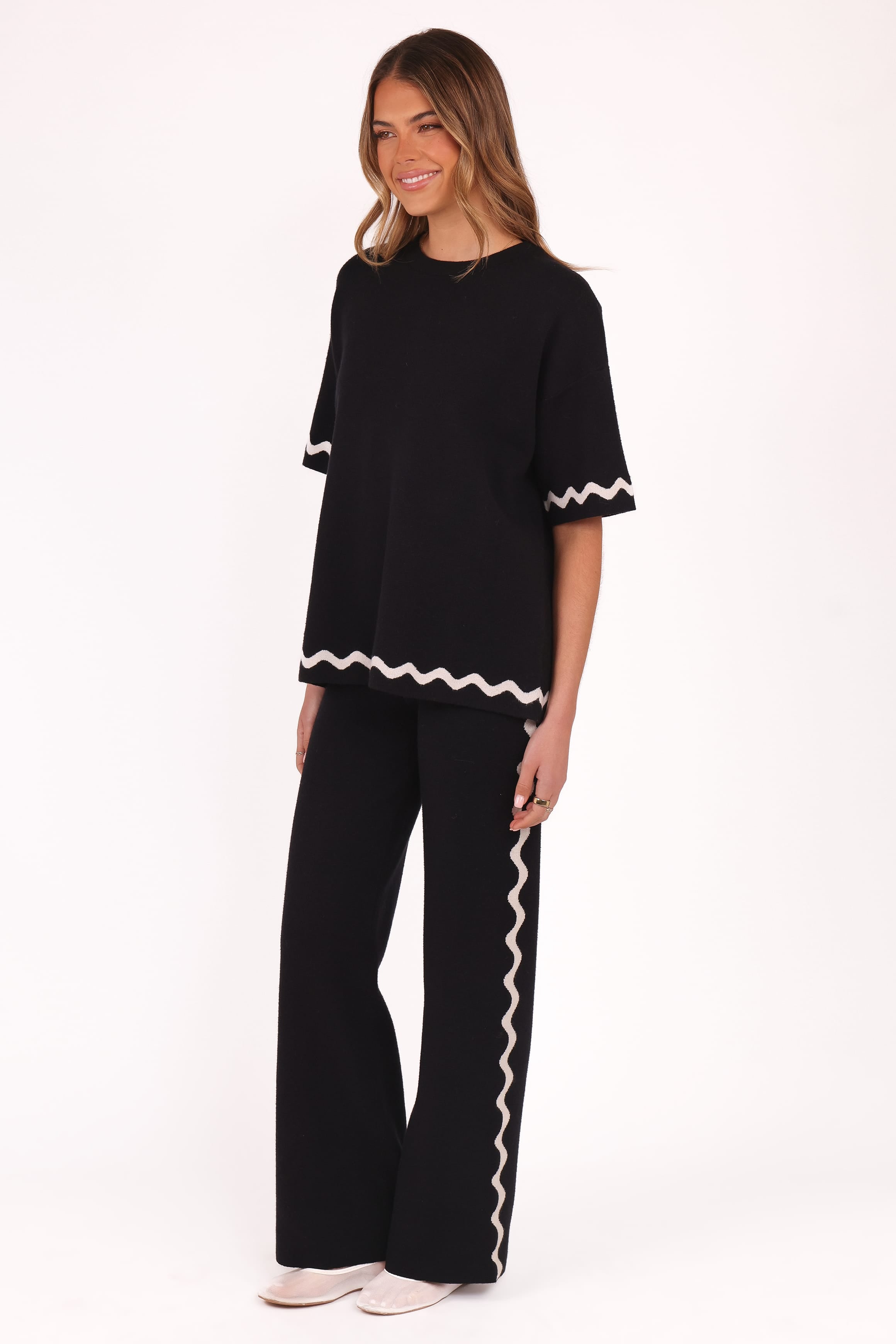 BOTTOMS Vespa Knitted Pant - Black White