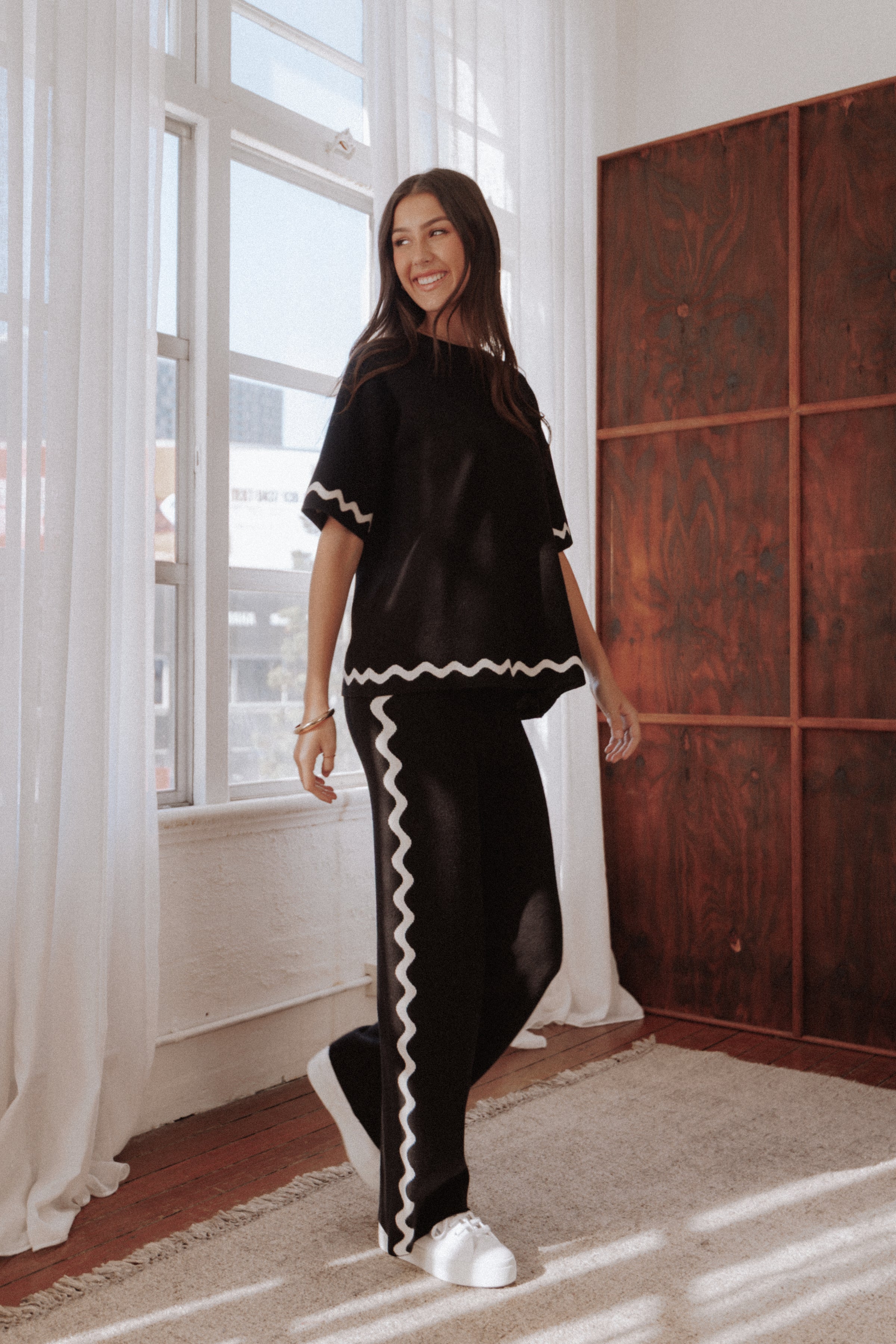BOTTOMS Vespa Knitted Pant - Black White