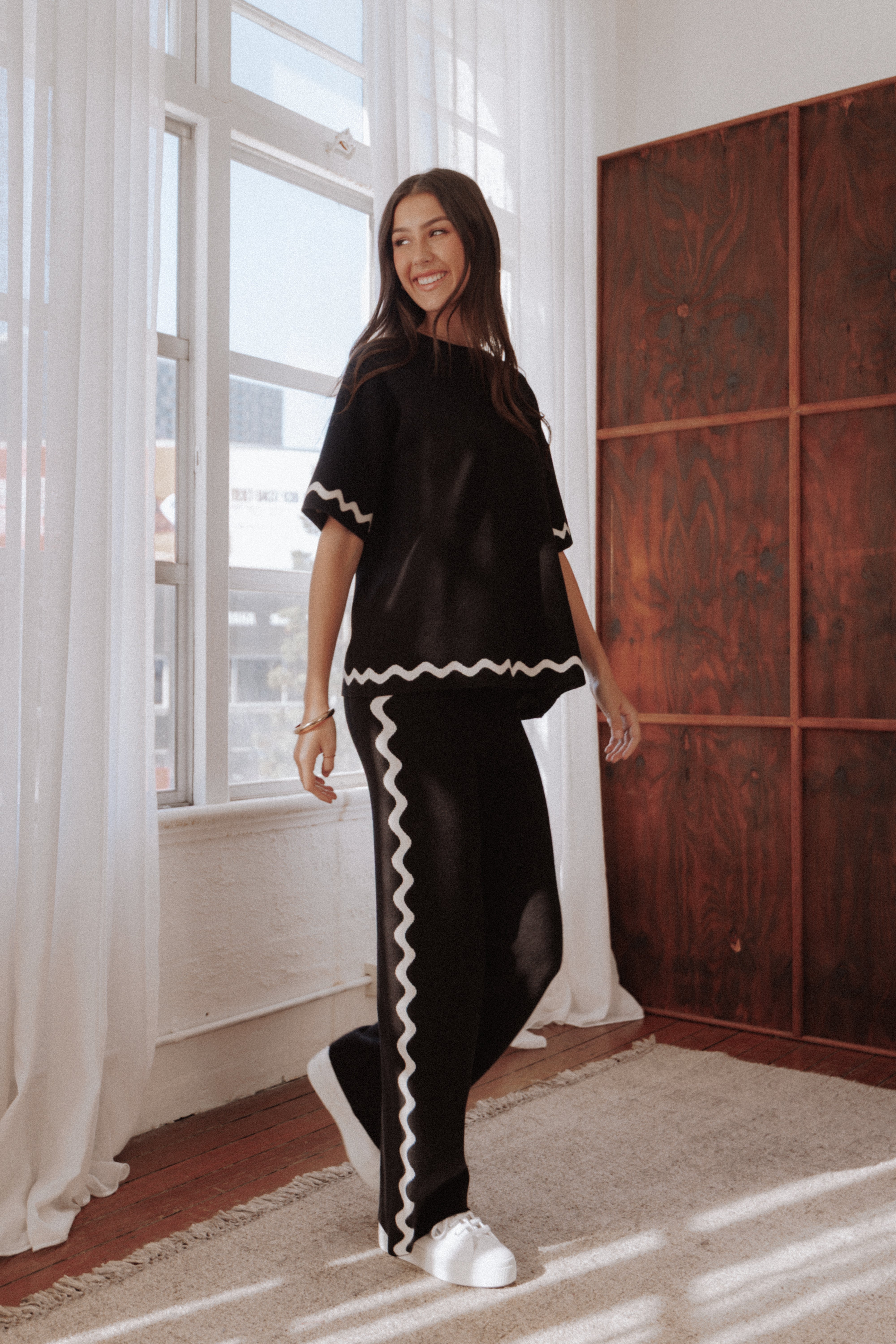 BOTTOMS Vespa Knitted Pant - Black White