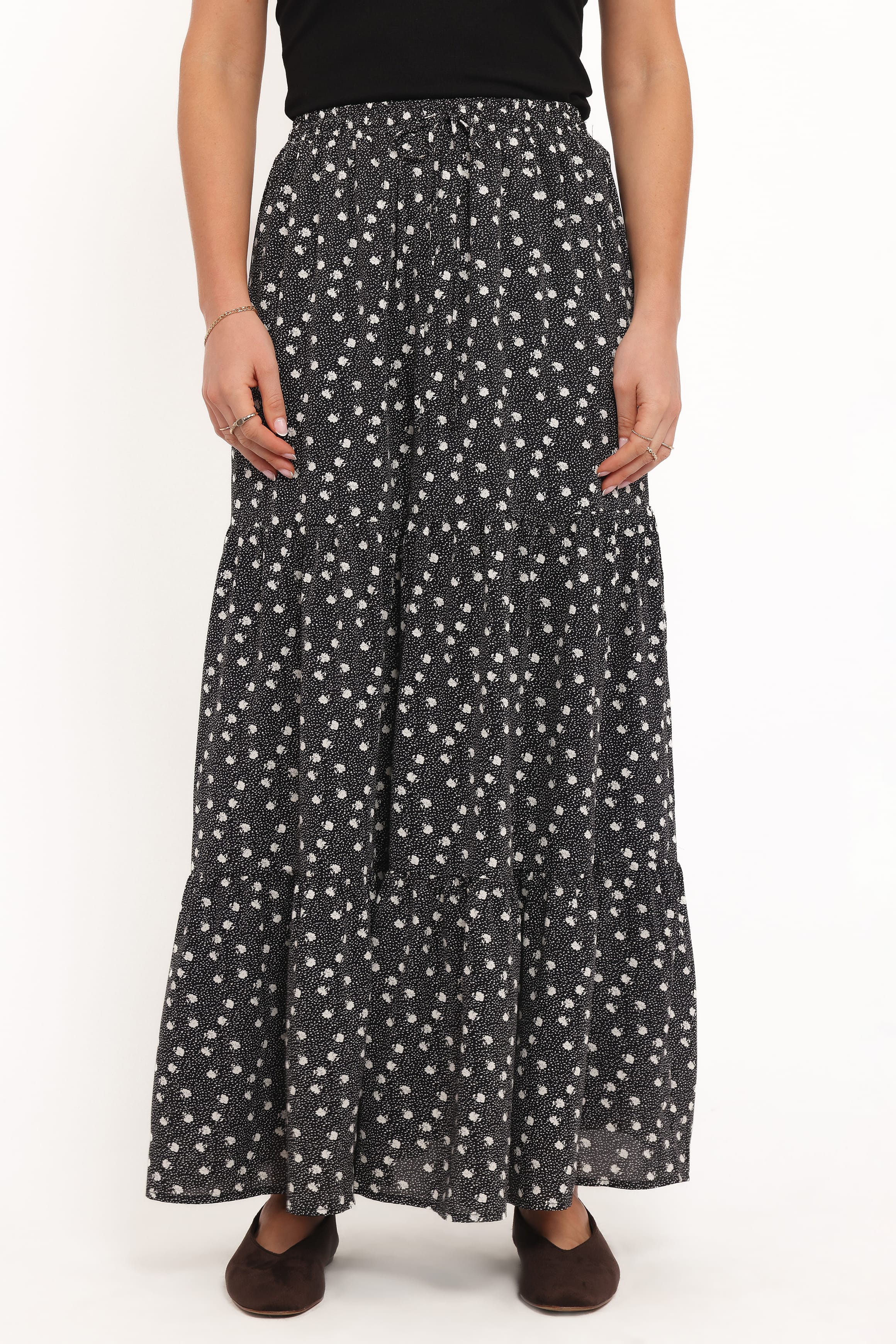 BOTTOMS Vincent Tier Maxi Skirt - Black Floral