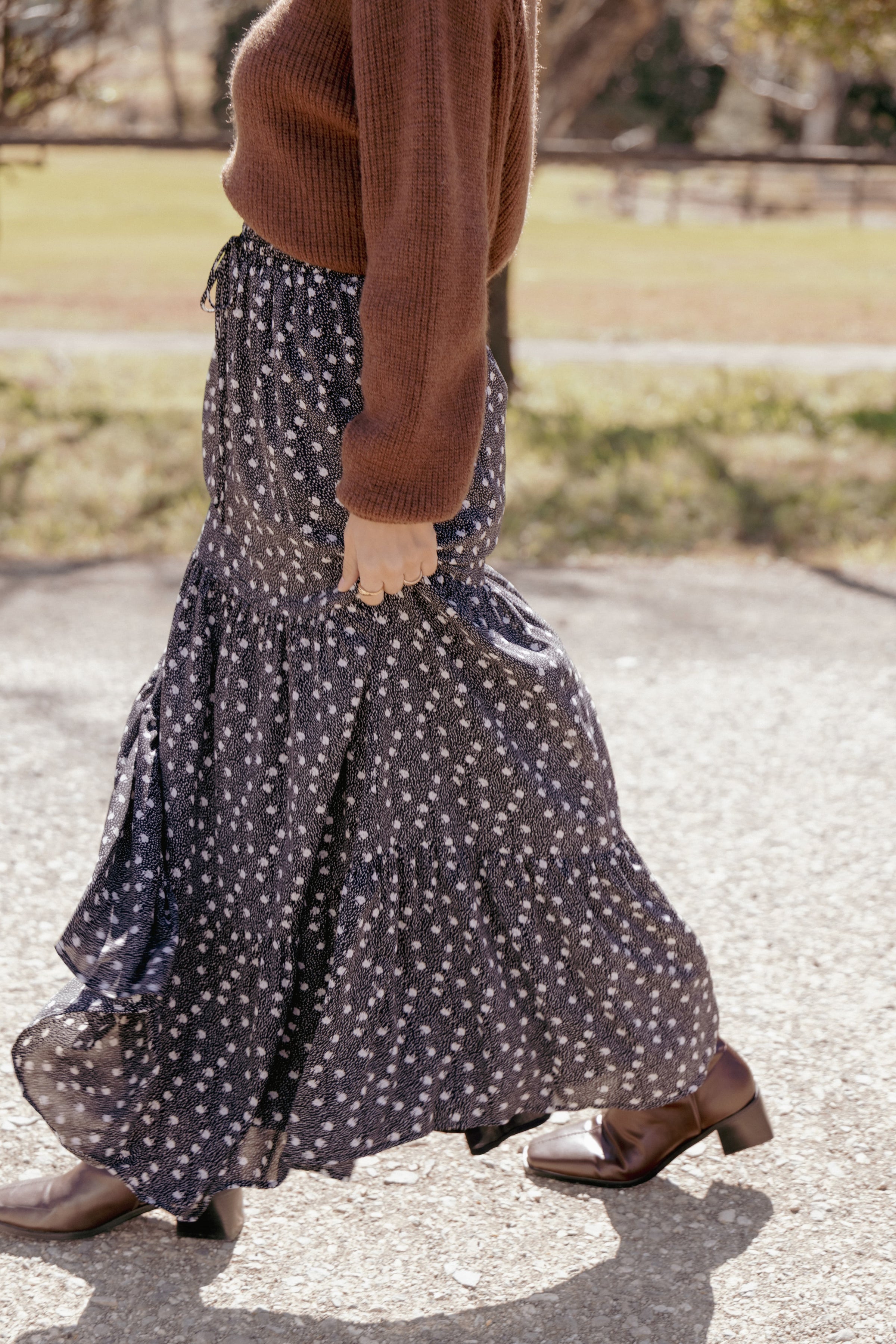 BOTTOMS Vincent Tier Maxi Skirt - Black Floral