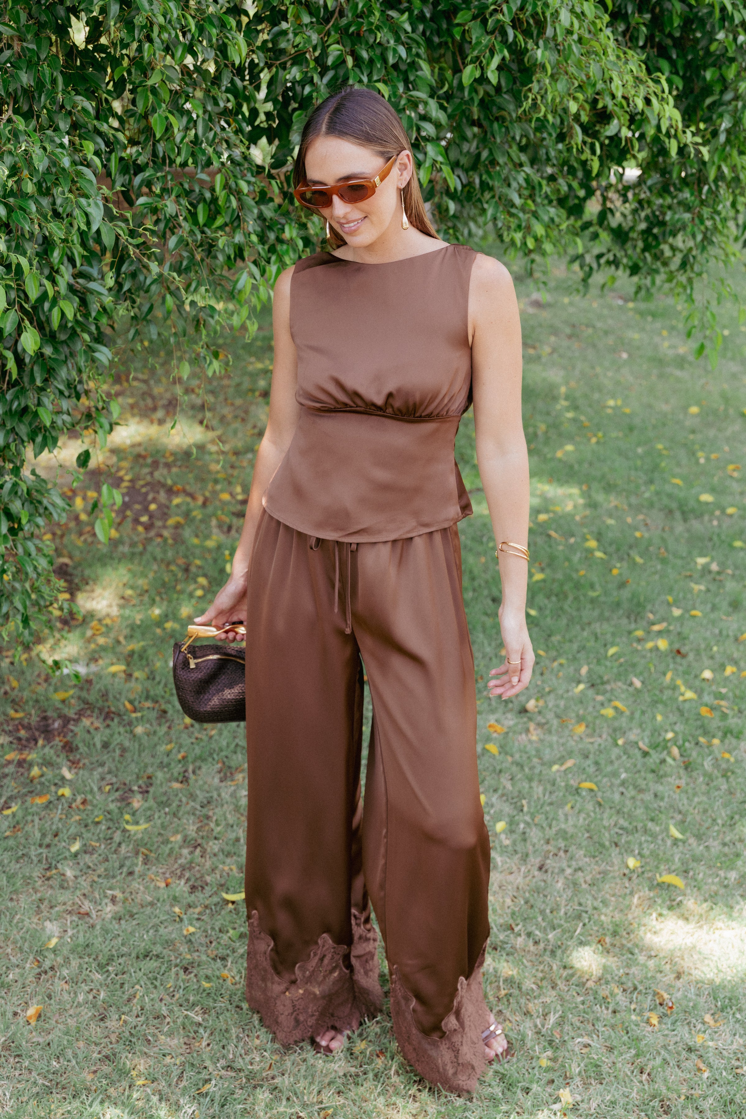 BOTTOMS Viola Drawstring Wide Leg Pant - Chocolate