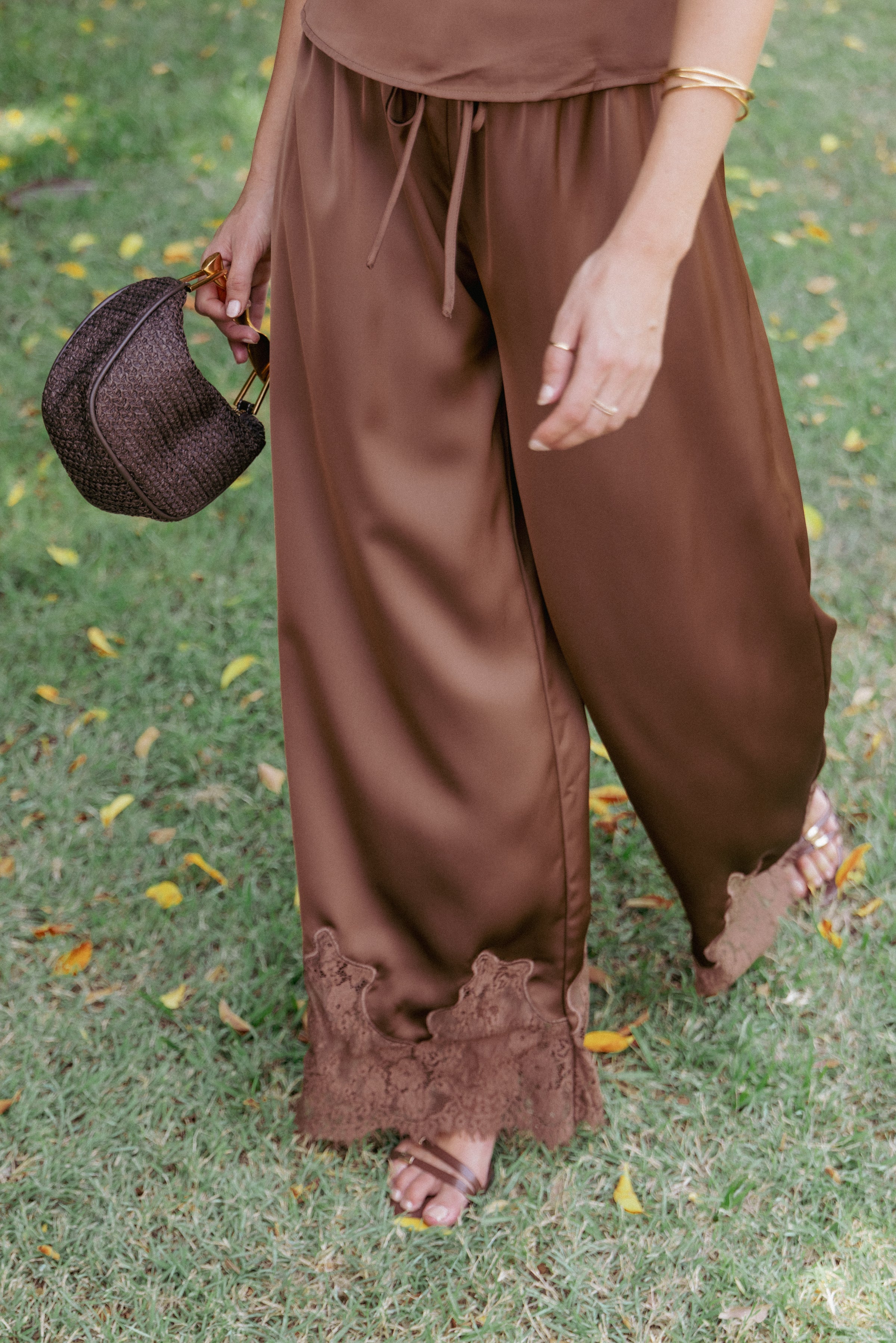 BOTTOMS Viola Drawstring Wide Leg Pant - Chocolate