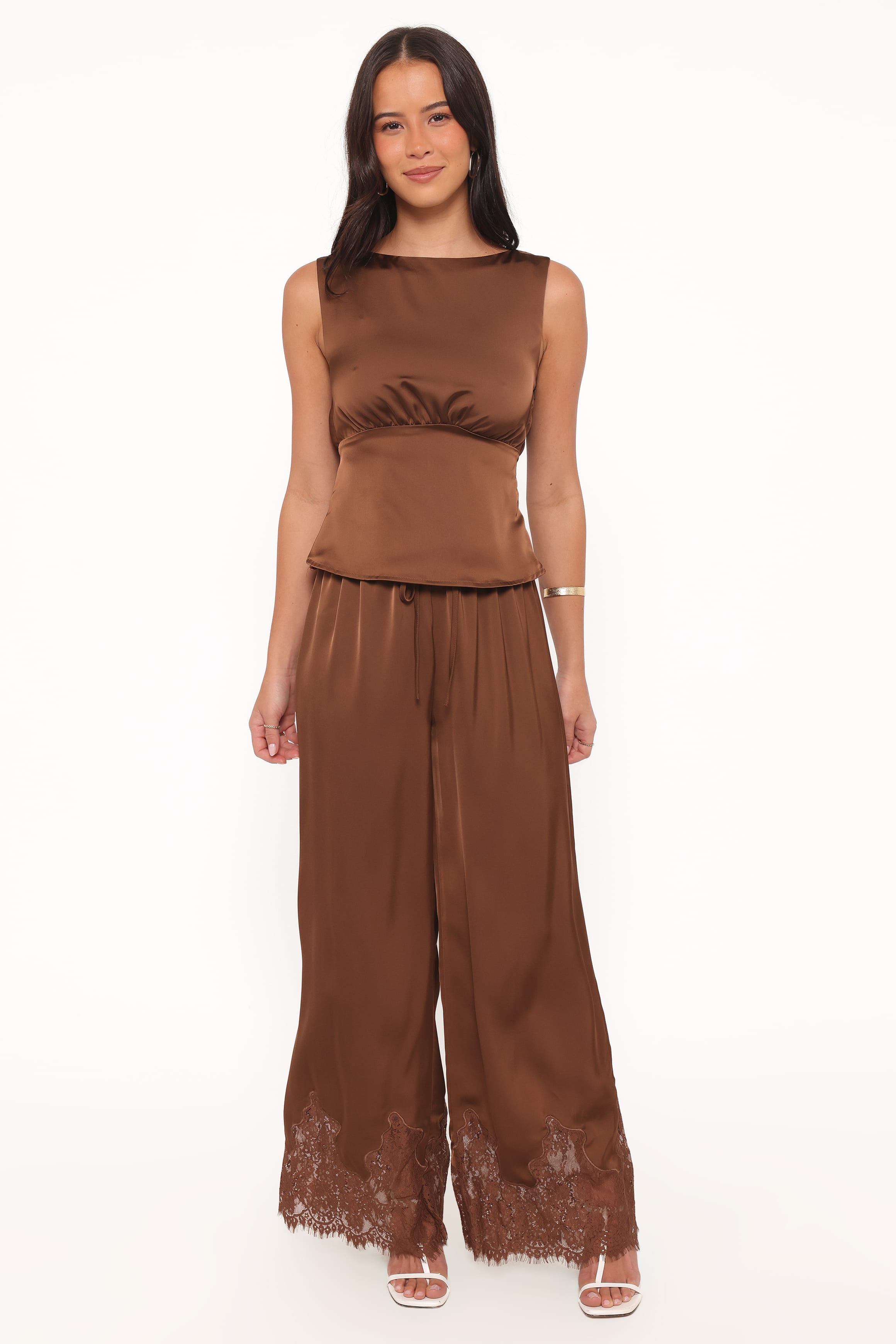 BOTTOMS Viola Drawstring Wide Leg Pant - Chocolate