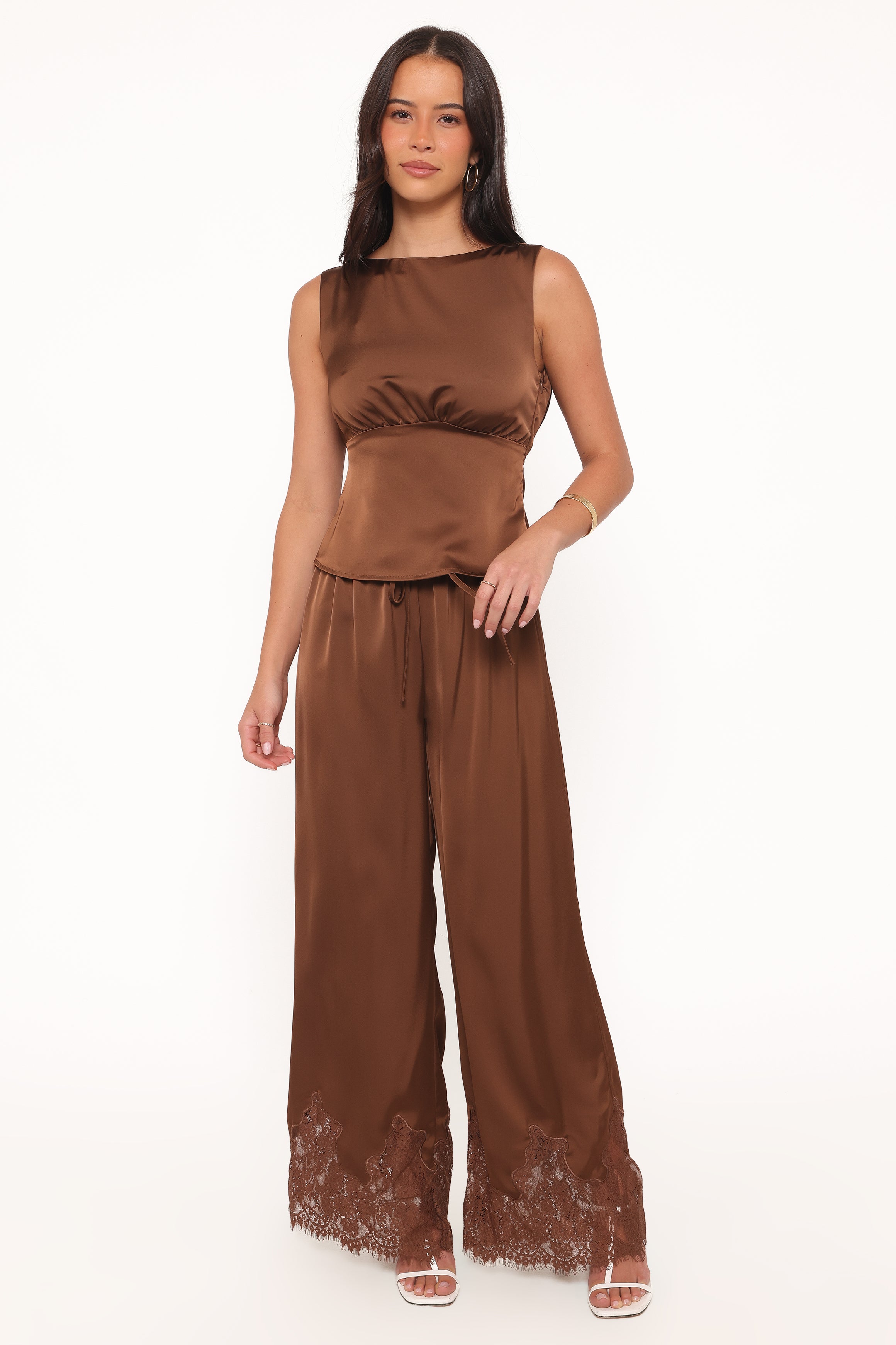 BOTTOMS Viola Drawstring Wide Leg Pant - Chocolate