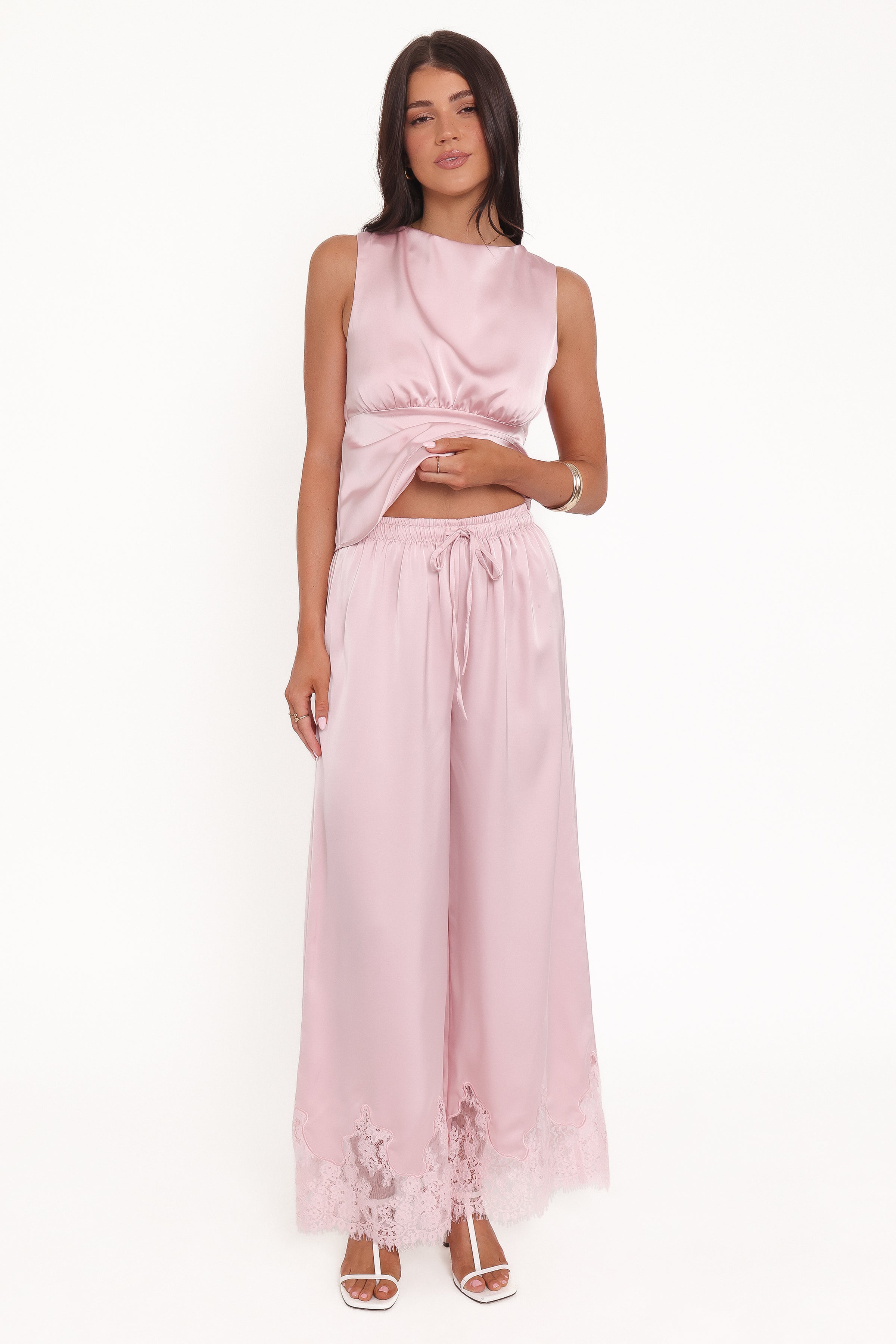BOTTOMS Viola Drawstring Wide Leg Pant - Pale Pink