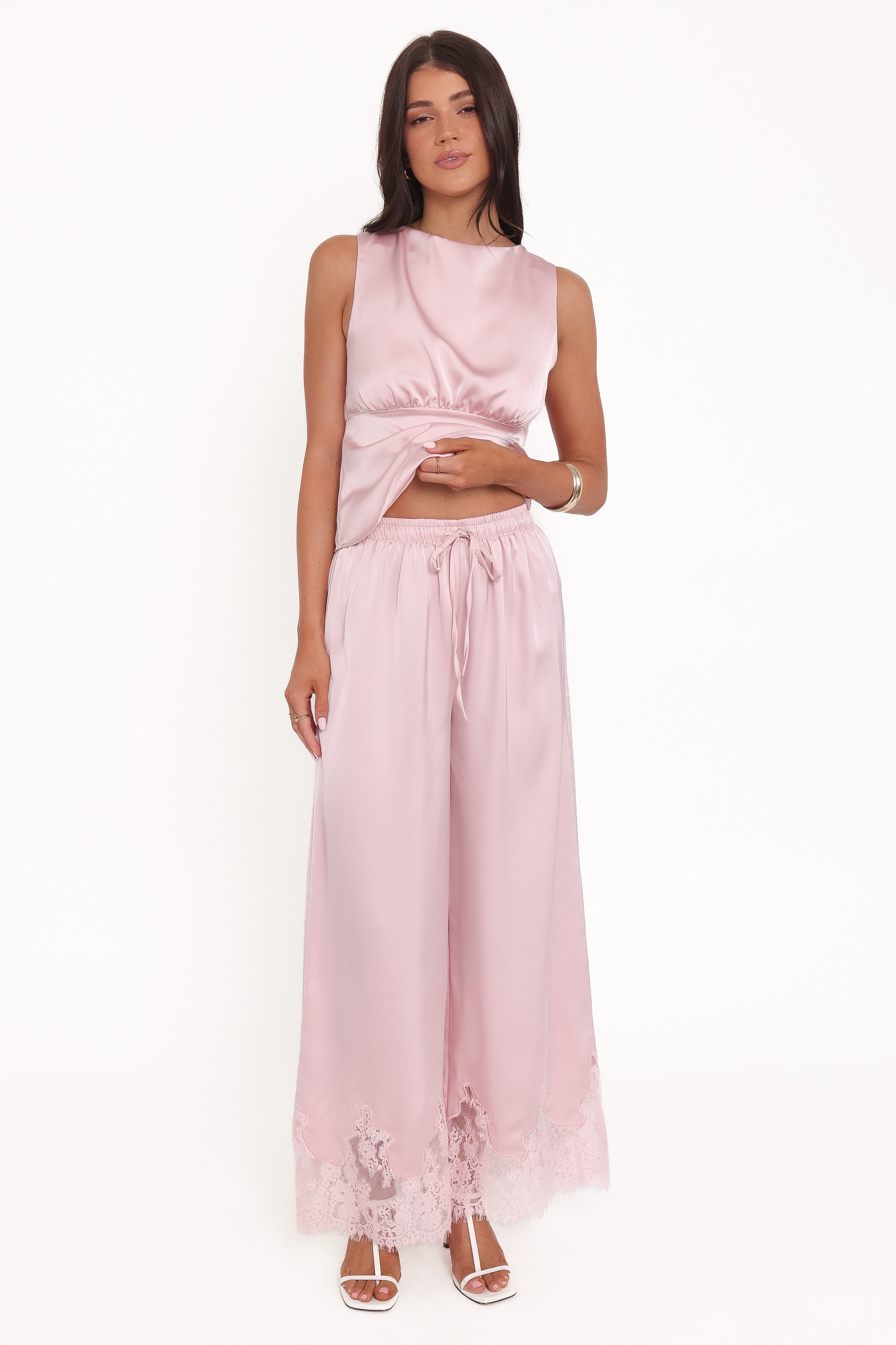 BOTTOMS Viola Drawstring Wide Leg Pant - Pale Pink