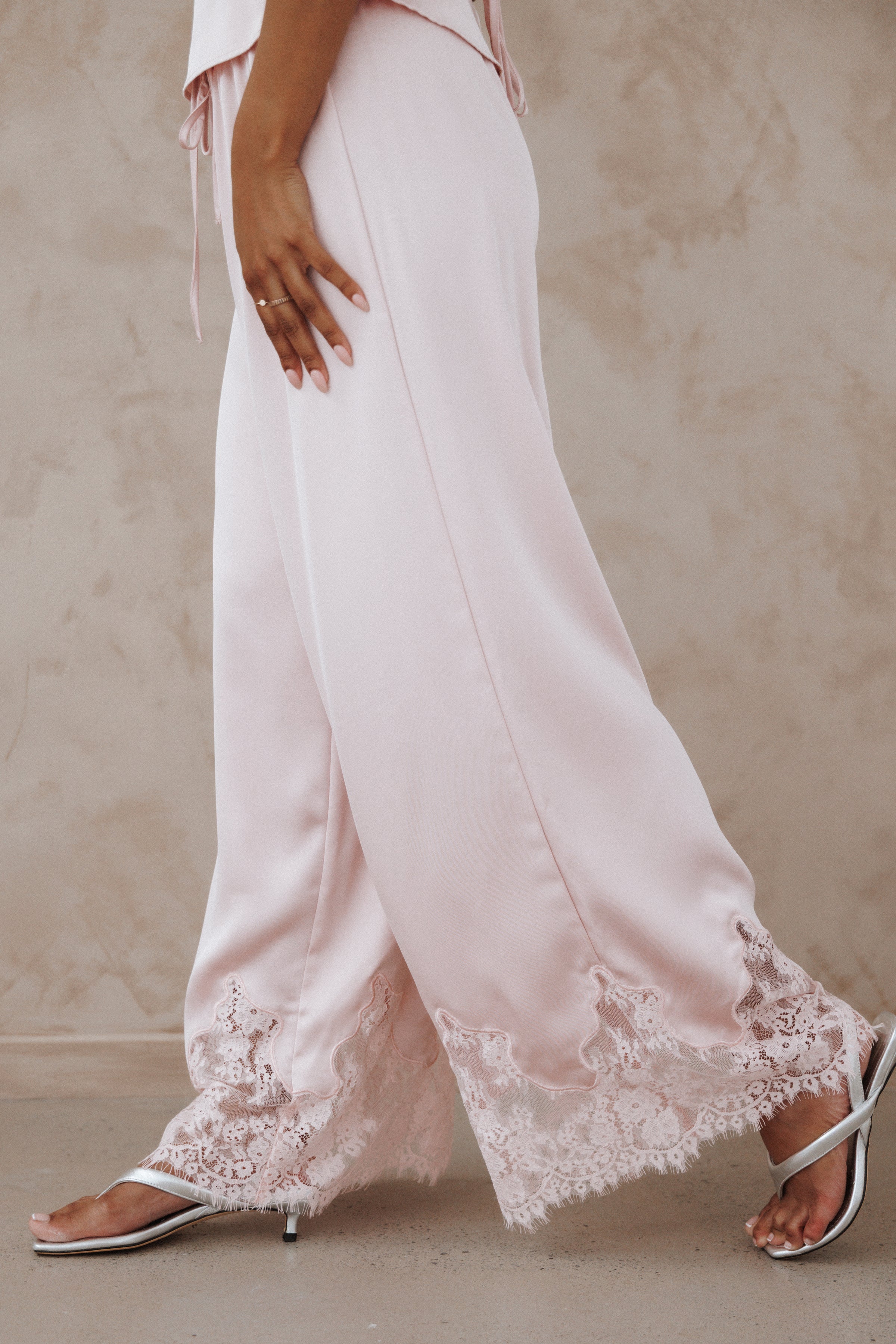 BOTTOMS Viola Drawstring Wide Leg Pant - Pale Pink