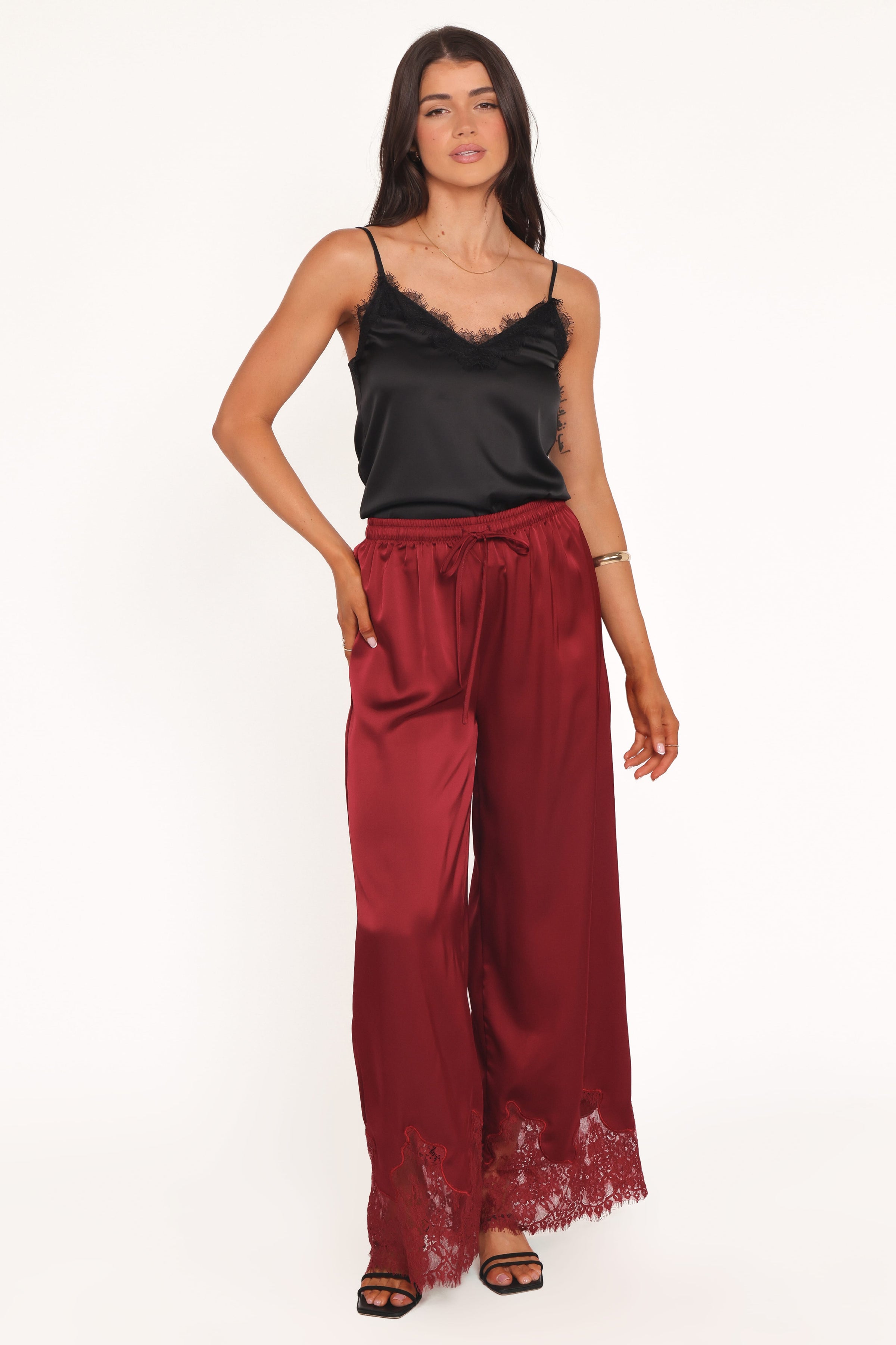 BOTTOMS Viola Drawstring Wide Leg Pant - Wine